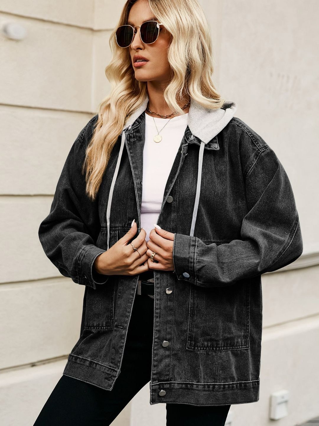 4WRD by Dressberry Hooded Denim Jacket, Black