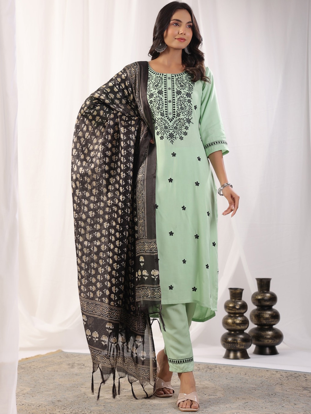 KALINI Floral Embroidered Regular Straight Kurta With Trousers & Dupatta, Sea green
KALINI Floral Embroidered Regular Straight Kurta With Trousers & Dupatta, Sea green