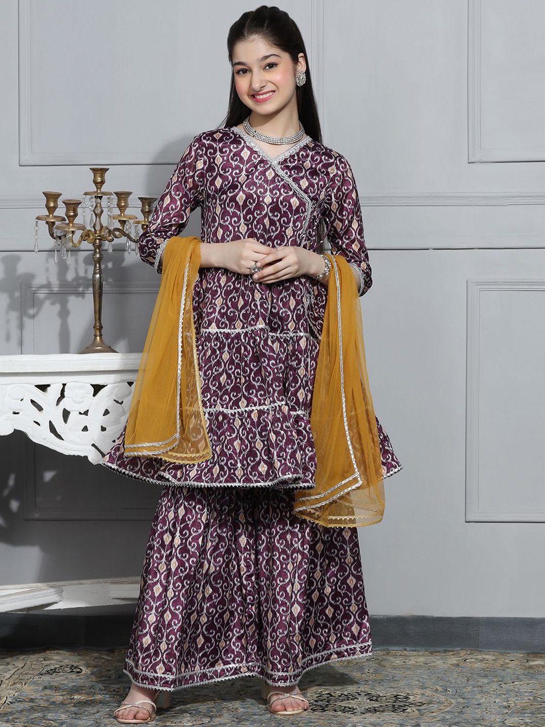 Cherry & Jerry Girls Ethnic Motifs Printed Angrakha Gotta Patti Kurta with Sharara, Purple
Cherry & Jerry Girls Ethnic Motifs Printed Angrakha Gotta Patti Kurta with Sharara, Purple