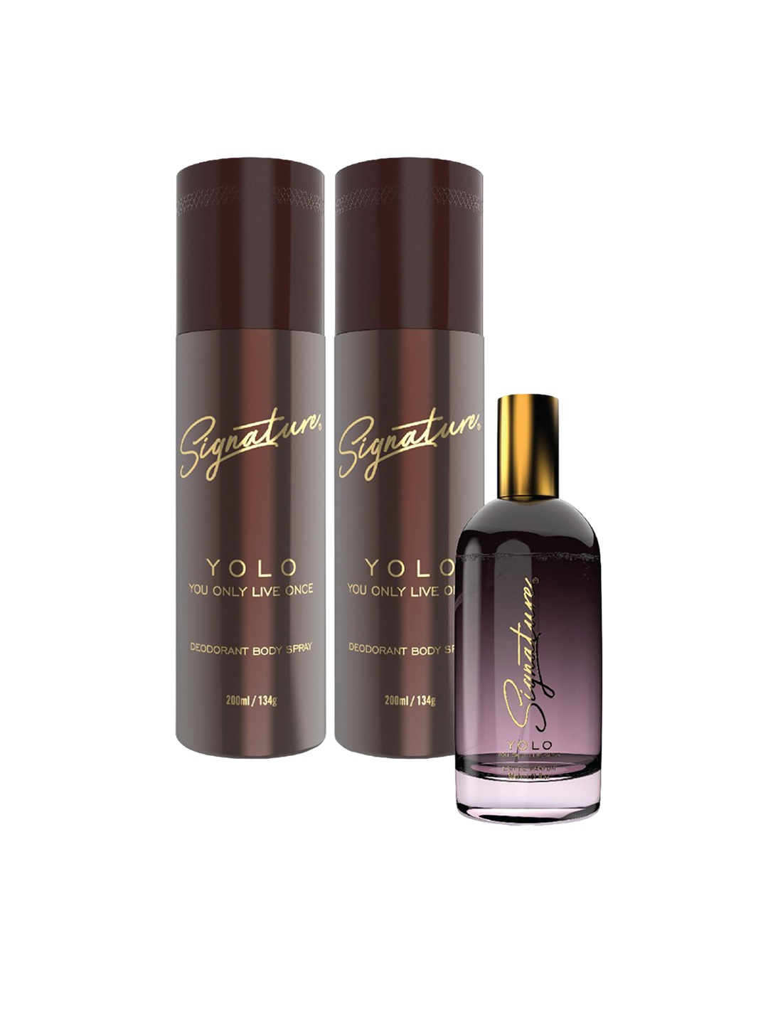 Signature Yolo Set Of 2 Deodorant Body Sprays - 200ml (134g) Each & 1 EDP - 30ml, Brown
Signature Yolo Set Of 2 Deodorant Body Sprays - 200ml (134g) Each & 1 EDP - 30ml, Brown
