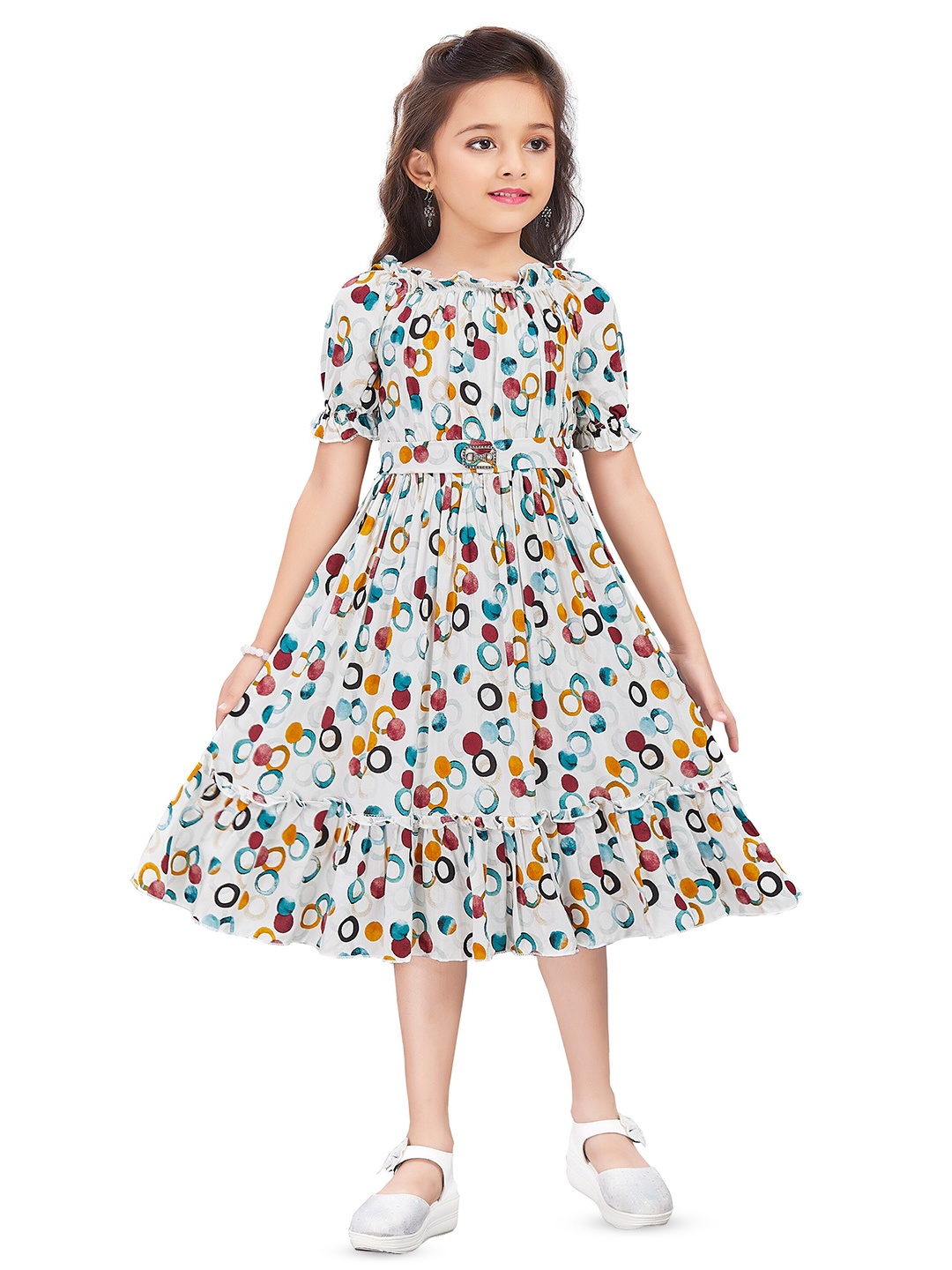 Wish Karo Girls Geometric Printed Puff Sleeves Gathered Crepe Midi Fit & Flare Dress, White
Wish Karo Girls Geometric Printed Puff Sleeves Gathered Crepe Midi Fit & Flare Dress, White