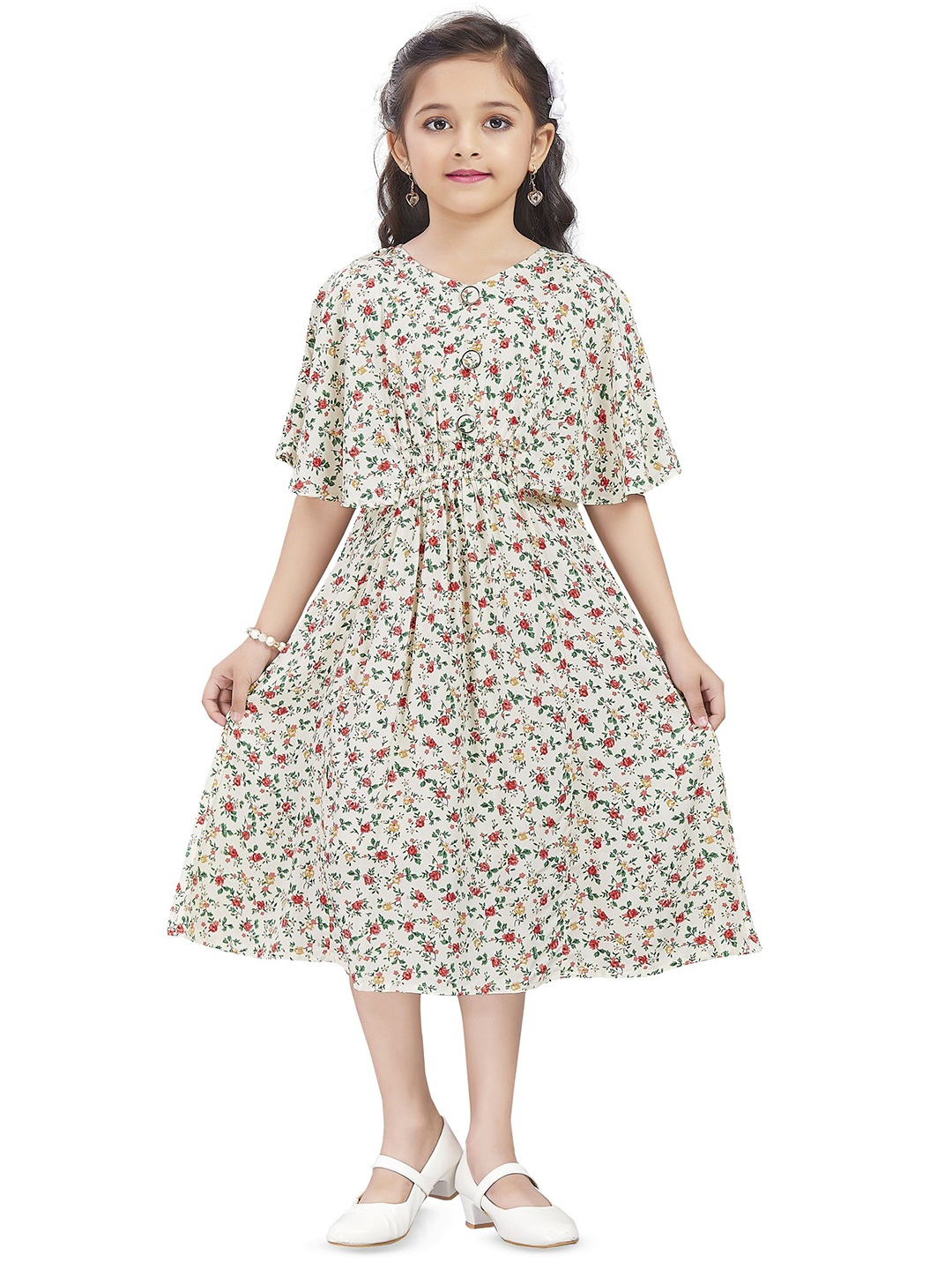 Wish Karo Girls Floral Printed Flared Sleeves Gathered Crepe Midi Fit & Flare Dress, Cream
Wish Karo Girls Floral Printed Flared Sleeves Gathered Crepe Midi Fit & Flare Dress, Cream