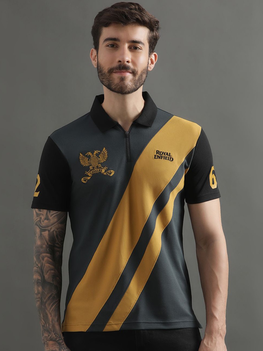 Royal Enfield Colourblocked Polo Collar Short Sleeves Regular Fit Cotton T-shirt, Black
Royal Enfield Colourblocked Polo Collar Short Sleeves Regular Fit Cotton T-shirt, Black