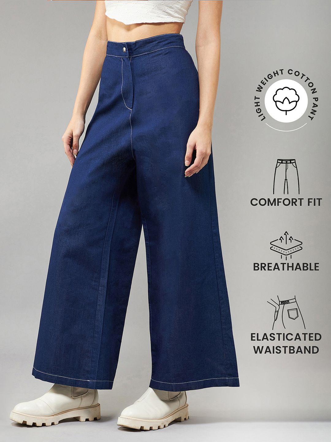 Miss Chase Women Relaxed Fit High-Rise Clean Look Cotton Denim Jeans, Navy blue
Miss Chase Women Relaxed Fit High-Rise Clean Look Cotton Denim Jeans, Navy blue