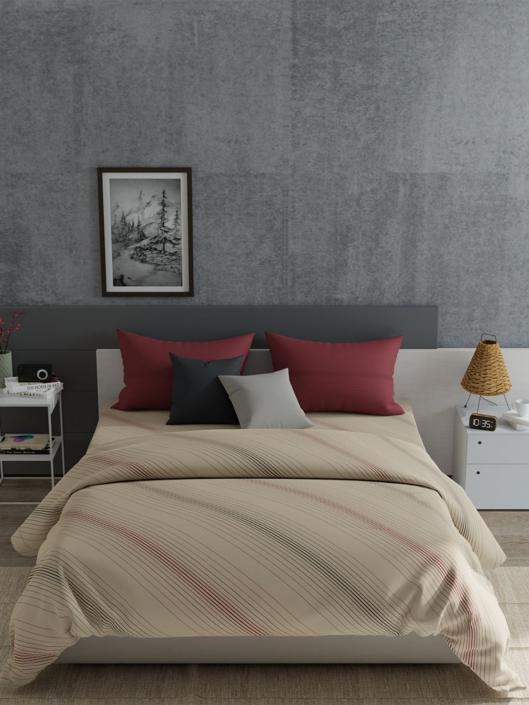 MYTRIDENT Beige & Maroon Striped Cotton 120 TC King Bedsheet with 2 Pillow Covers
MYTRIDENT Beige & Maroon Striped Cotton 120 TC King Bedsheet with 2 Pillow Covers