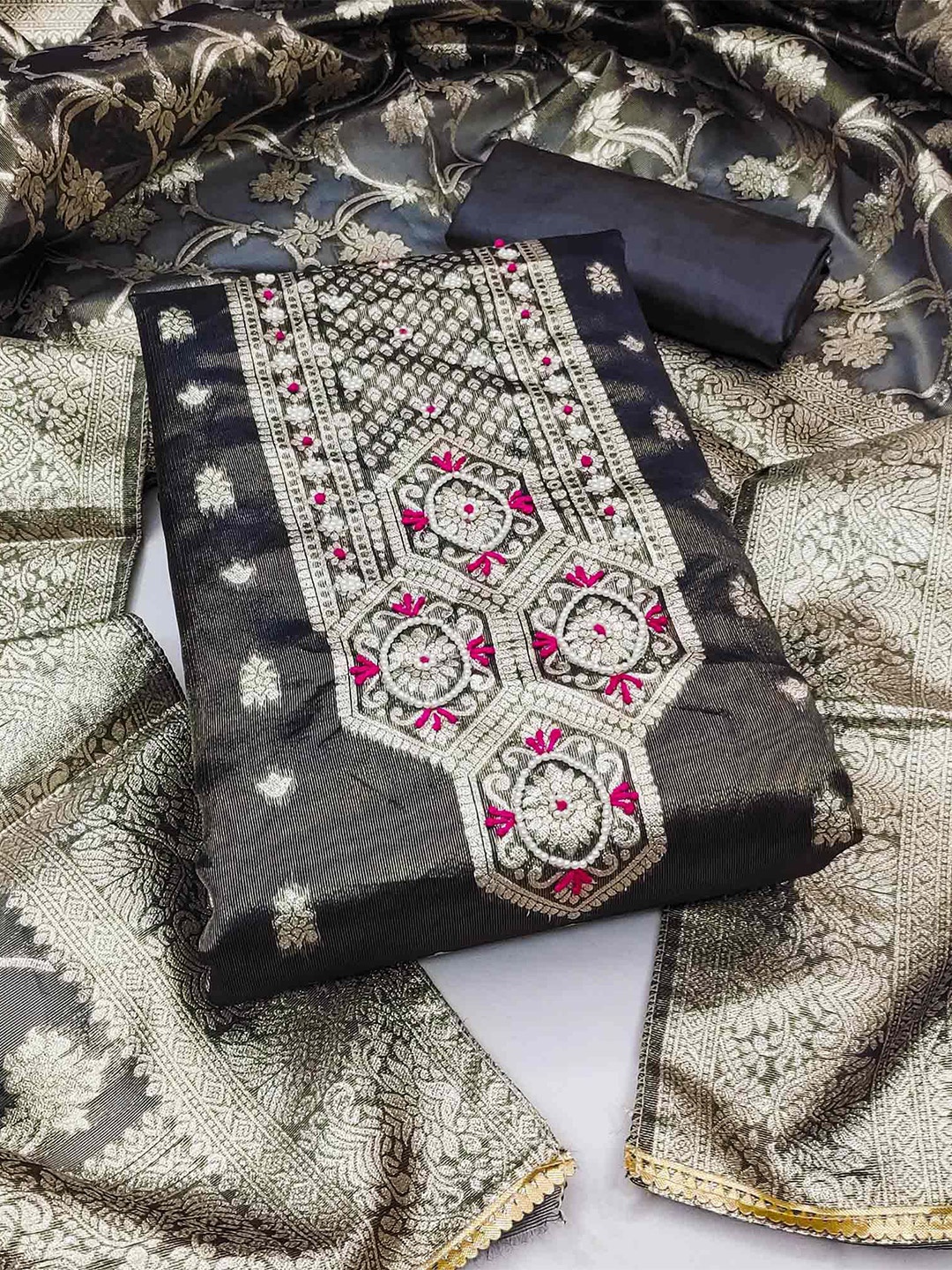 Peachmode Ethnic Motifs Woven Design Beads and Stones Unstitched Dress Material, Grey
Peachmode Ethnic Motifs Woven Design Beads and Stones Unstitched Dress Material, Grey