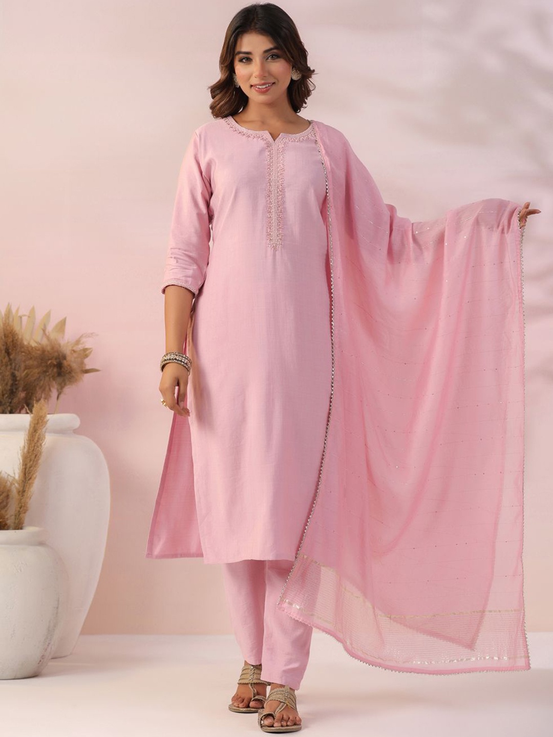 FASHOR Embroidered Regular Beads and Stones Kurta with Trousers & With Dupatta, Pink
FASHOR Embroidered Regular Beads and Stones Kurta with Trousers & With Dupatta, Pink