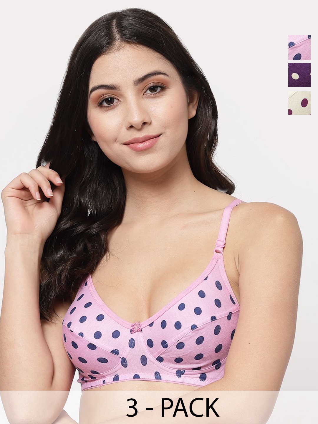 Docare Pack Of 3 Polka Dot Printed Full Coverage Non Padded Everyday Bra - All Day Comfort, Pink
Docare Pack Of 3 Polka Dot Printed Full Coverage Non Padded Everyday Bra - All Day Comfort, Pink