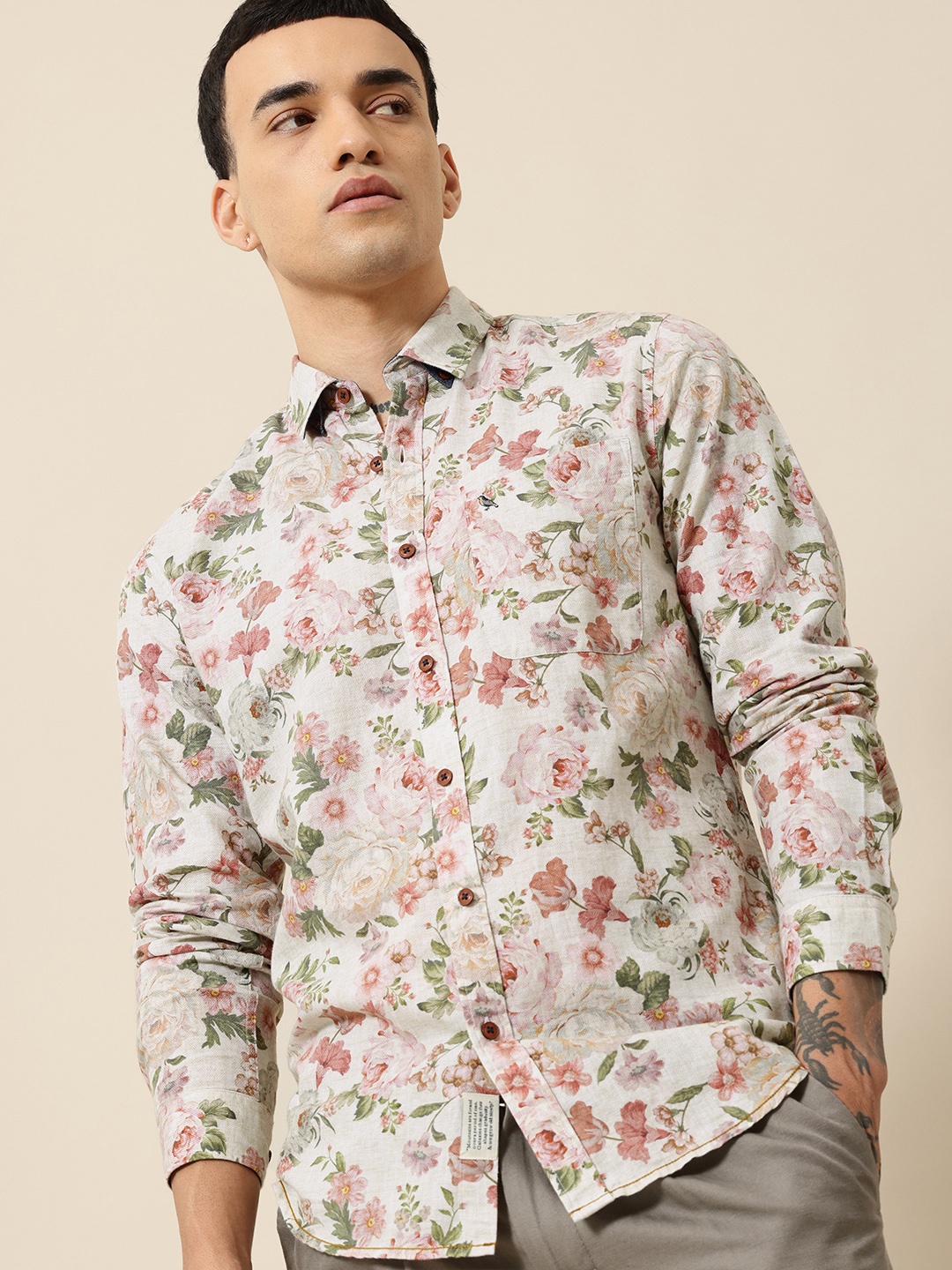 Mr Bowerbird Men Premium Tailored Fit Floral Printed Cotton Linen Casual Shirt, Beige
Mr Bowerbird Men Premium Tailored Fit Floral Printed Cotton Linen Casual Shirt, Beige