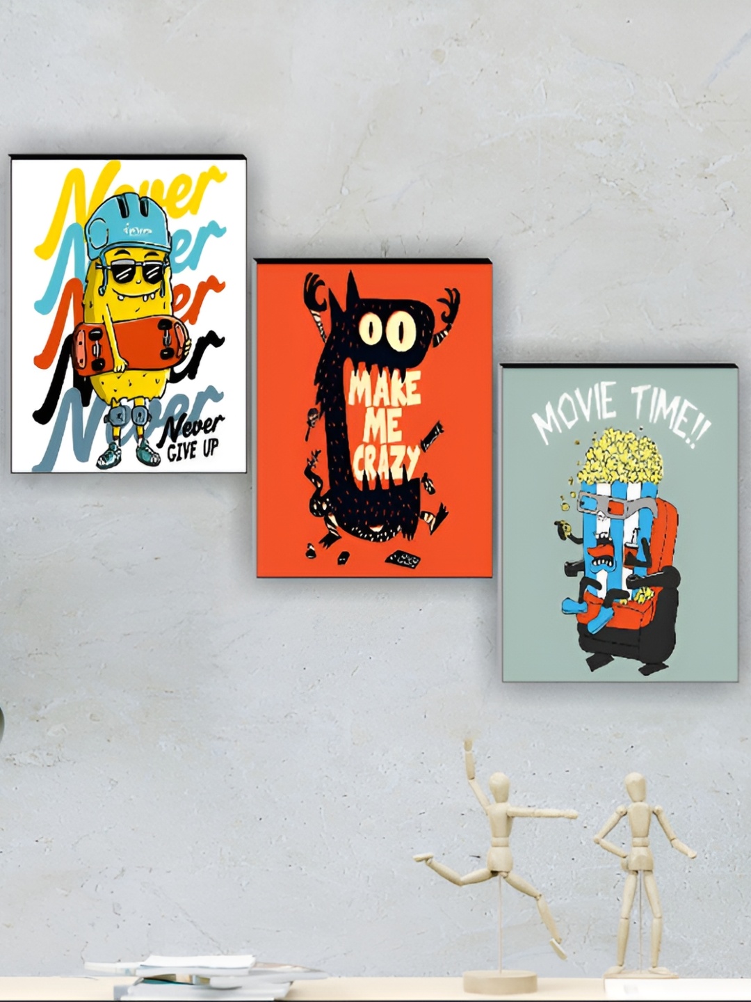 Aura White & Red 3 Pieces Cartoon Characters Printed Wall Arts