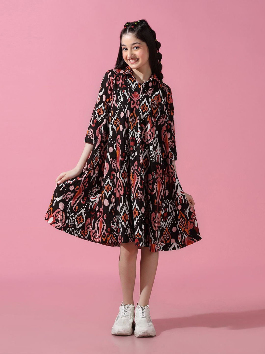 Cherry & Jerry Girls Ethnic Motifs Ikat Printed Shirt Collar A-Line Midi Dress, Black
Cherry & Jerry Girls Ethnic Motifs Ikat Printed Shirt Collar A-Line Midi Dress, Black