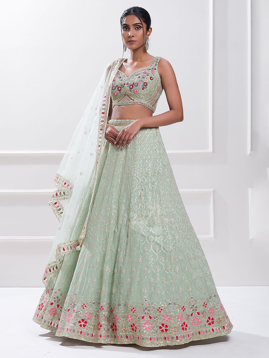Trendmalls Embroidered Sequinned Semi-Stitched Lehenga & Unstitched Blouse With Dupatta, Green
Trendmalls Embroidered Sequinned Semi-Stitched Lehenga & Unstitched Blouse With Dupatta, Green