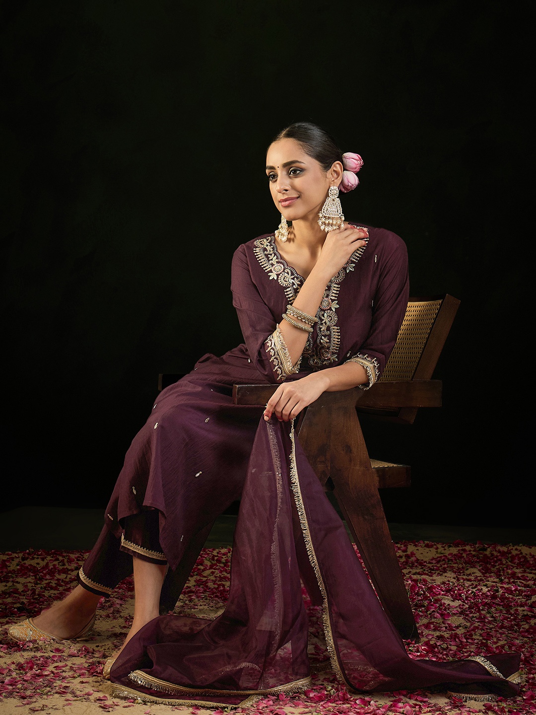 Indo Era Ethnic Motifs Embroidered Sequinned Straight Kurta With Trousers & Dupatta, Burgundy
Indo Era Ethnic Motifs Embroidered Sequinned Straight Kurta With Trousers & Dupatta, Burgundy