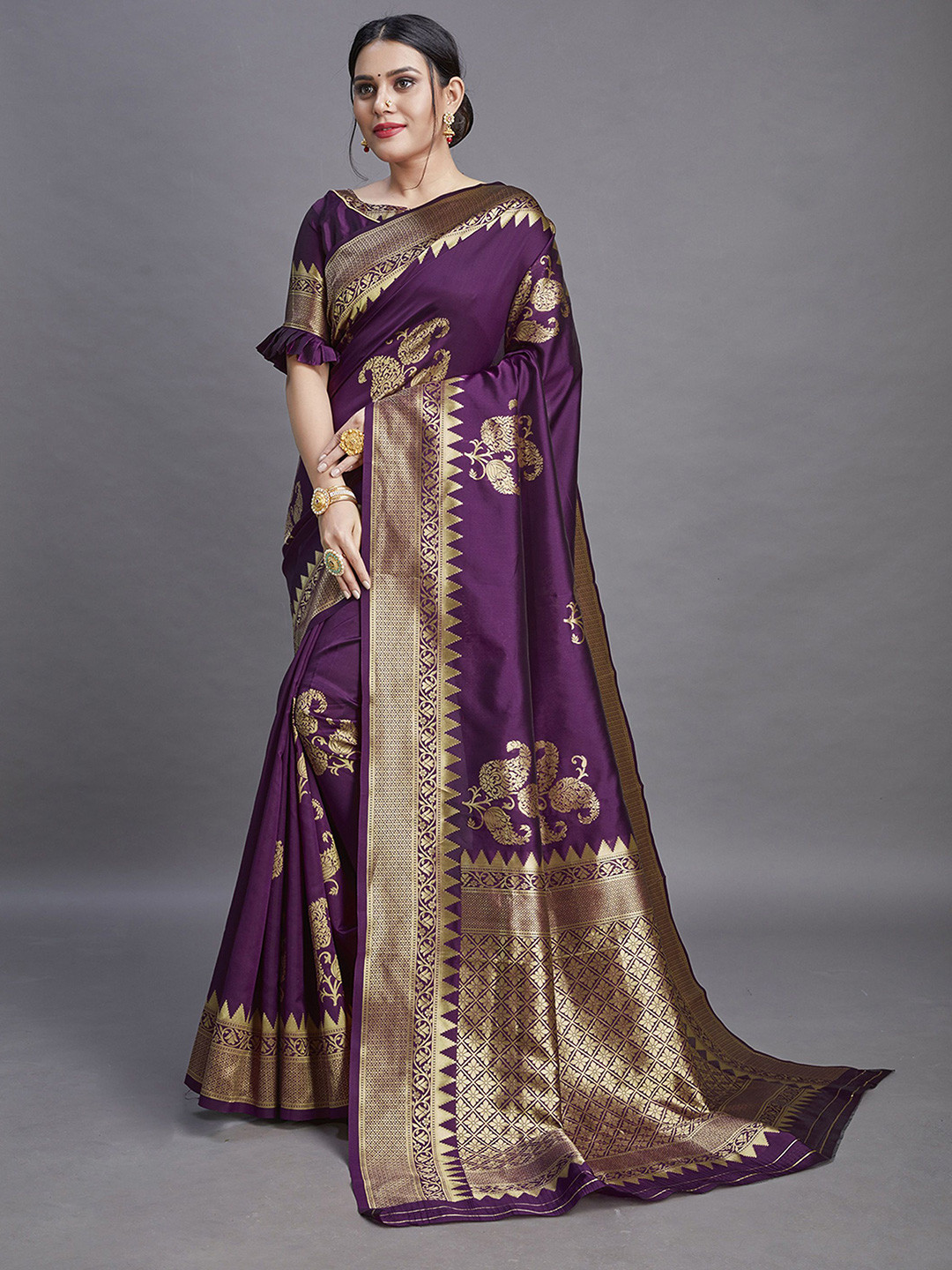 V3 FASHION STUDIO Ethnic Motifs Zari Pure Silk Banarasi Saree, Purple
V3 FASHION STUDIO Ethnic Motifs Zari Pure Silk Banarasi Saree, Purple
