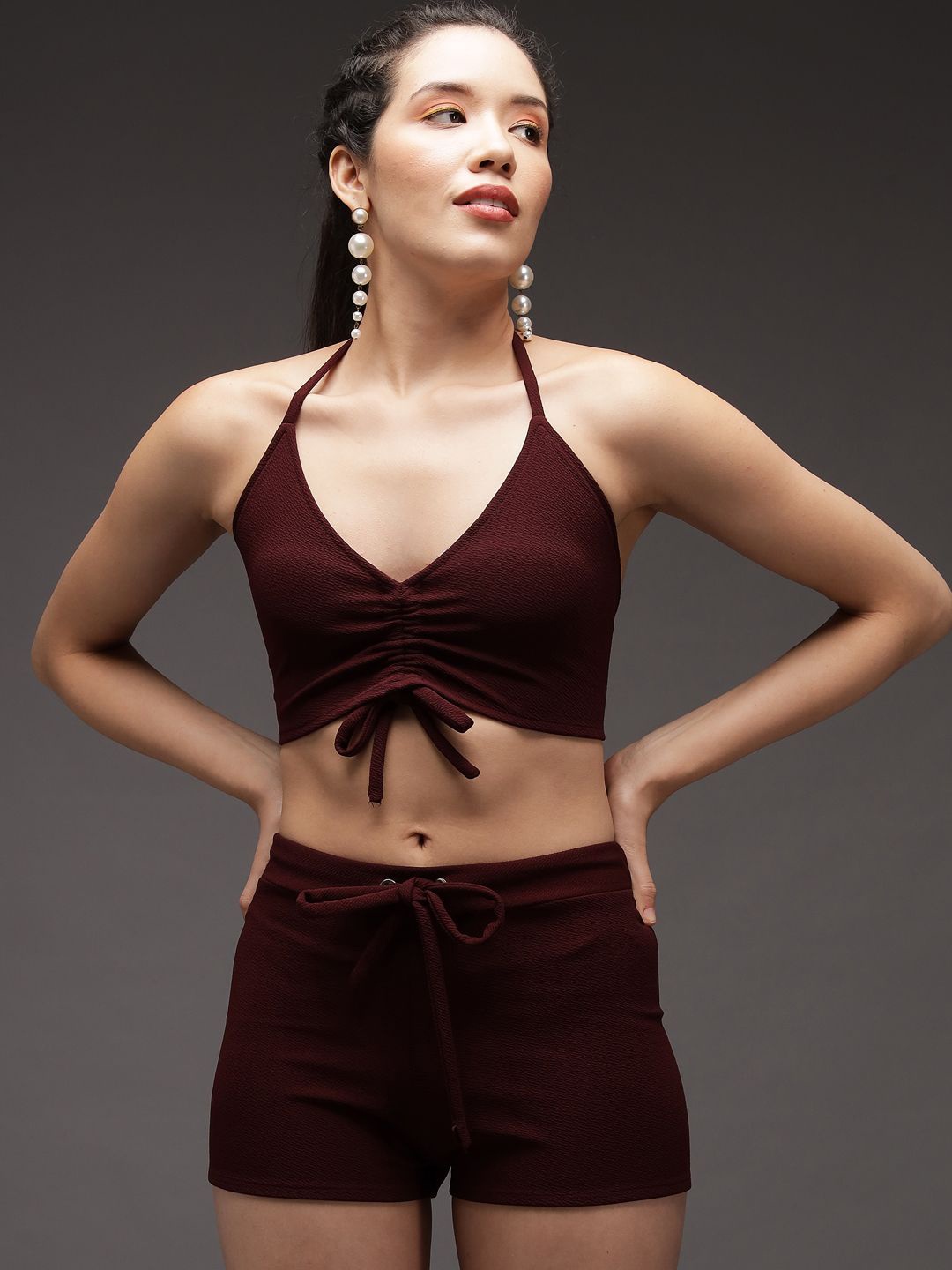 TANDUL Jacquard Dress, Maroon