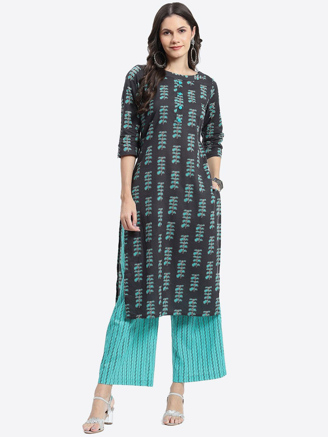 Kurti's by Menka Ethnic Motifs Printed Boat Neck Pure Cotton Kurta With Palazzos, Blue
Kurti's by Menka Ethnic Motifs Printed Boat Neck Pure Cotton Kurta With Palazzos, Blue