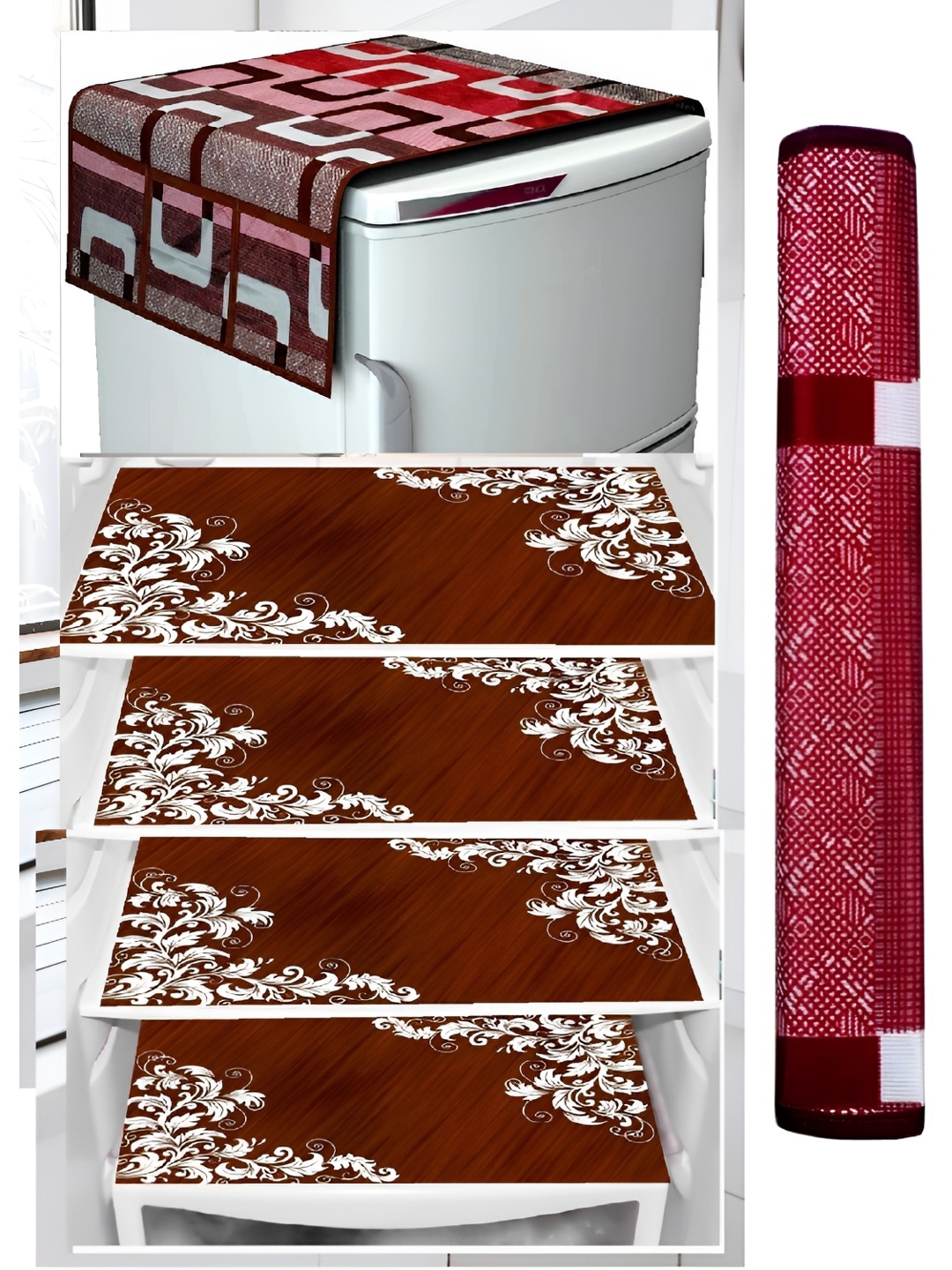 REVEXO Maroo & White 5 Pcs Printed Fridge Top Cover With Fridge Handle Cover & Fridge Mats, Maroon
REVEXO Maroo & White 5 Pcs Printed Fridge Top Cover With Fridge Handle Cover & Fridge Mats, Maroon