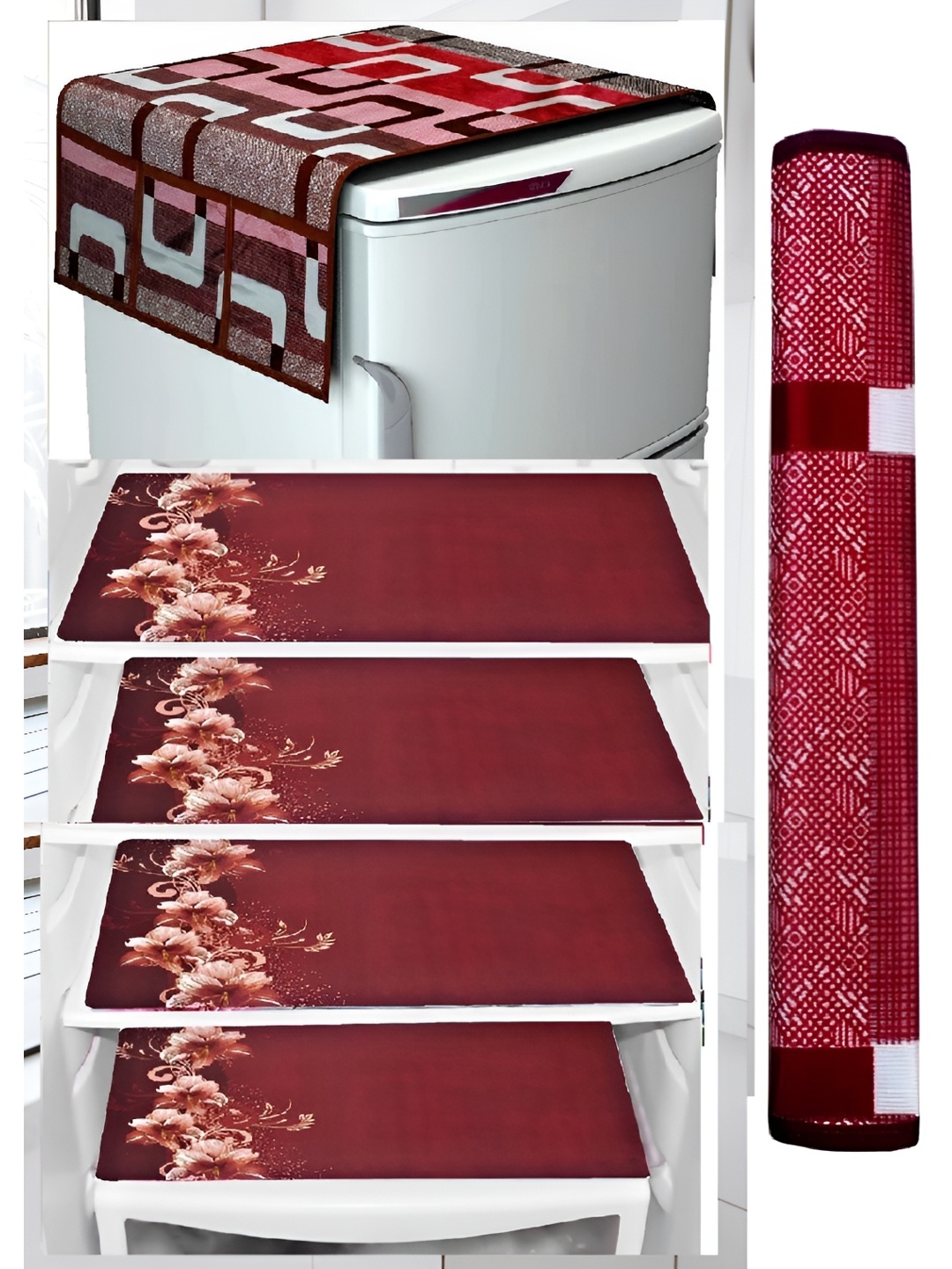 REVEXO 6-Pcs Maroon Printed Fridge Top Cover With Fridge Handle Cover & Fridge Mats
REVEXO 6-Pcs Maroon Printed Fridge Top Cover With Fridge Handle Cover & Fridge Mats