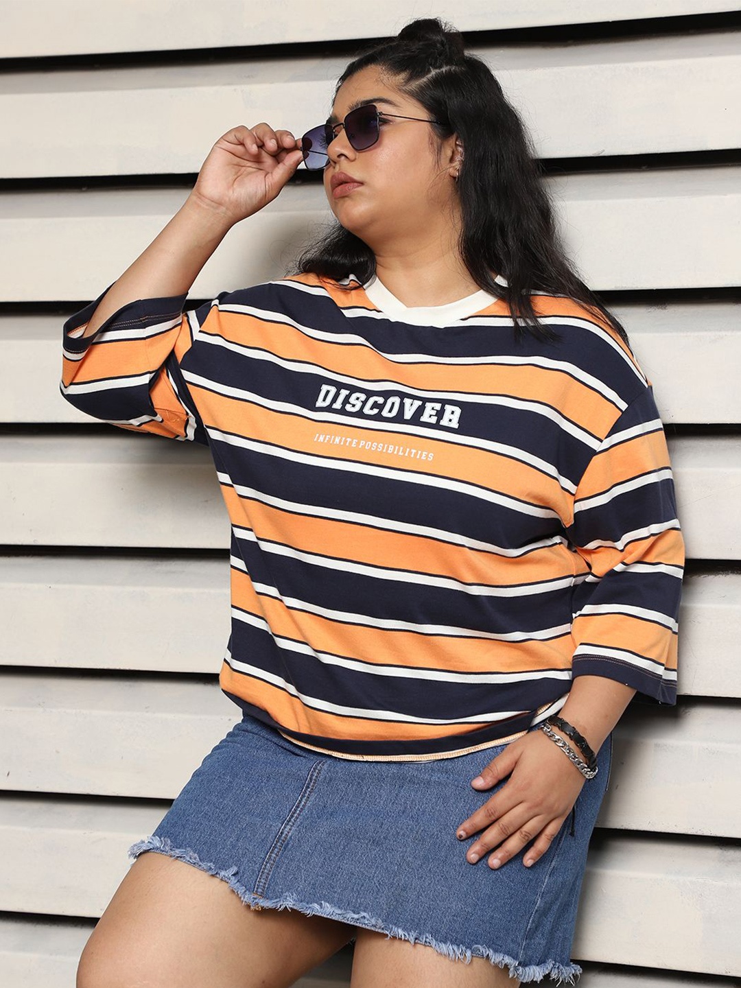 Freeform by High Star Plus Size Striped Drop-Shoulder Sleeves Cotton boxy T-shirt, Orange
Freeform by High Star Plus Size Striped Drop-Shoulder Sleeves Cotton boxy T-shirt, Orange