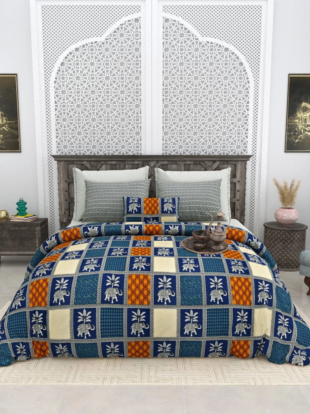 LIVING ROOTS Super King Size Jaipur Block Print Cotton Double Bedsheet & 2 Pillow Covers, Blue
LIVING ROOTS Super King Size Jaipur Block Print Cotton Double Bedsheet & 2 Pillow Covers, Blue