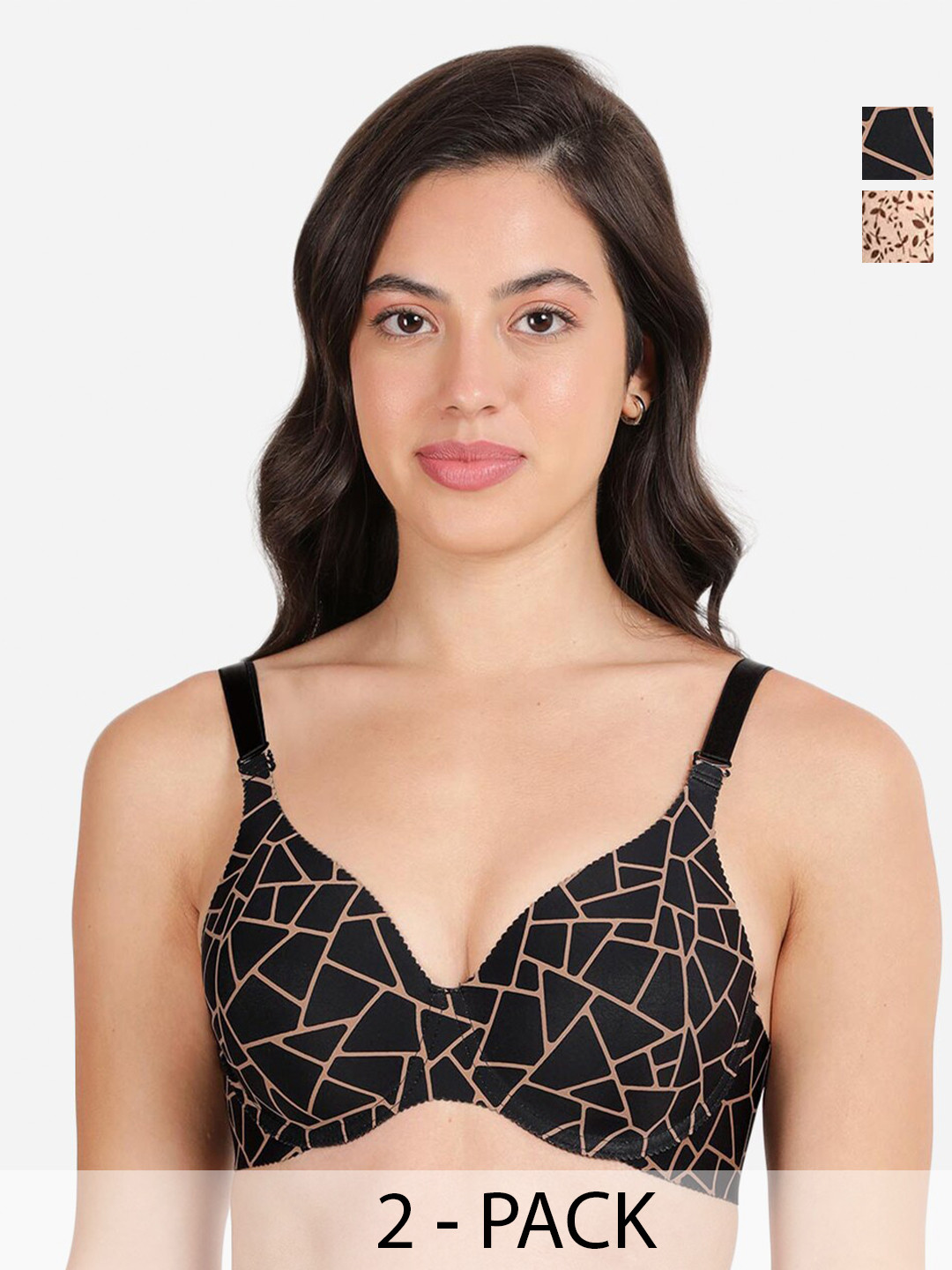 shyaway Pack Of 2 Printed Medium Coverage Lightly Padded Balconette Bra- All Day Comfort, Brown
shyaway Pack Of 2 Printed Medium Coverage Lightly Padded Balconette Bra- All Day Comfort, Brown