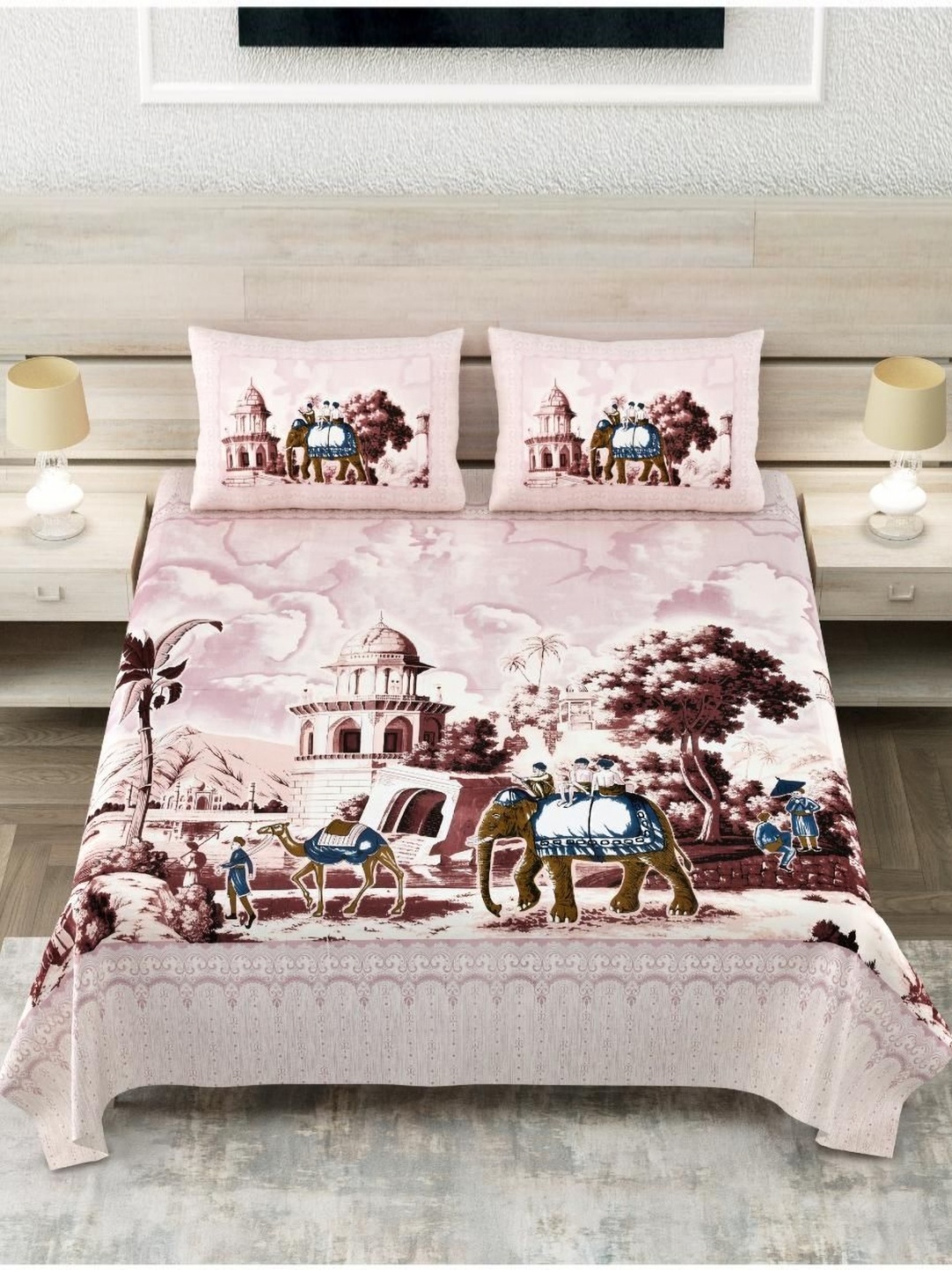 Block Print Story Rose Gold Ethnic Motifs 210 TC Cotton King Bedsheet with 2 Pillow Covers
Block Print Story Rose Gold Ethnic Motifs 210 TC Cotton King Bedsheet with 2 Pillow Covers