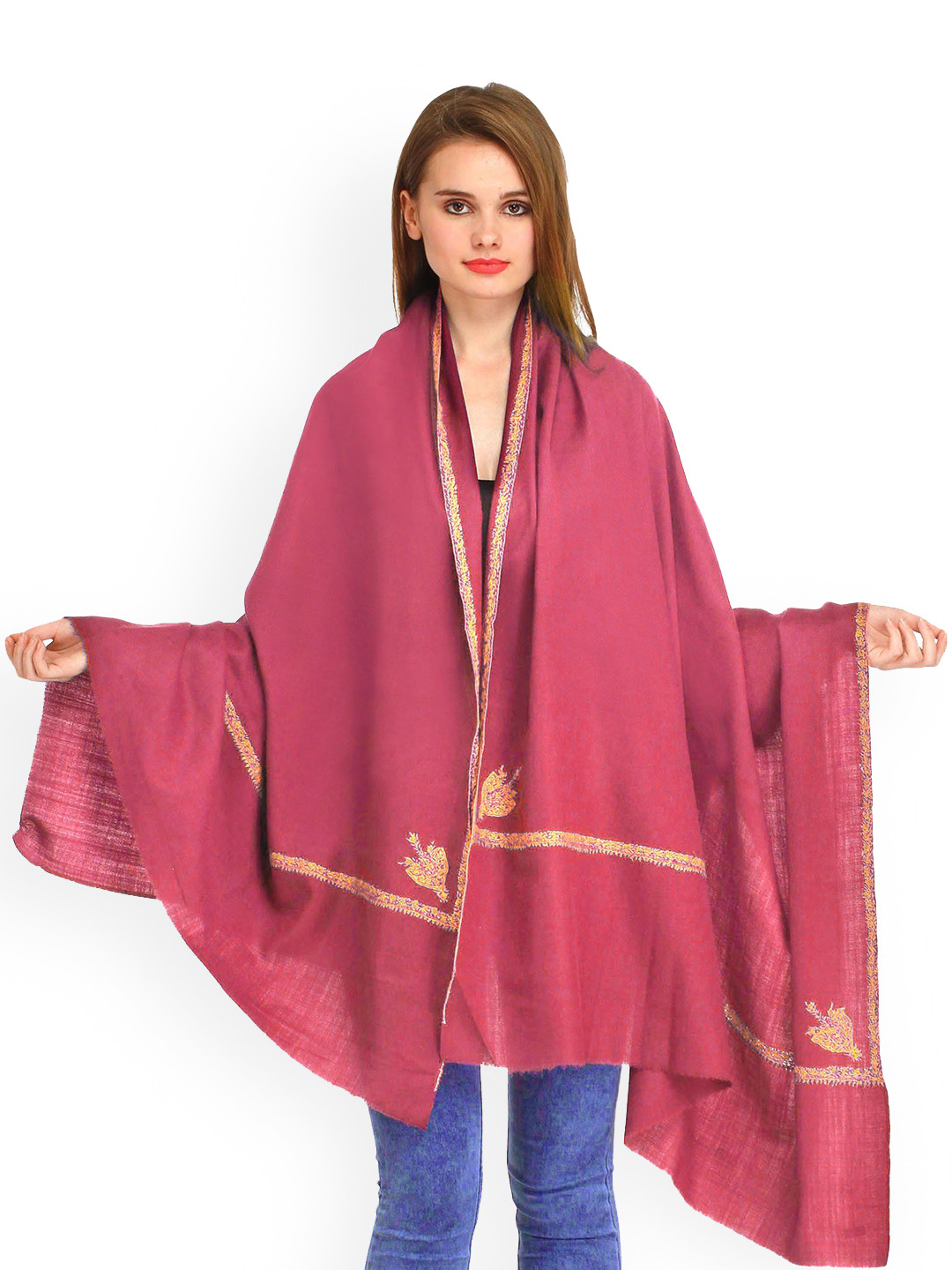Exotic India Honeysuckle Pure Wool Sozni Hand-Embroidered Border Kashmiri Kingri Shawl, Pink
Exotic India Honeysuckle Pure Wool Sozni Hand-Embroidered Border Kashmiri Kingri Shawl, Pink
