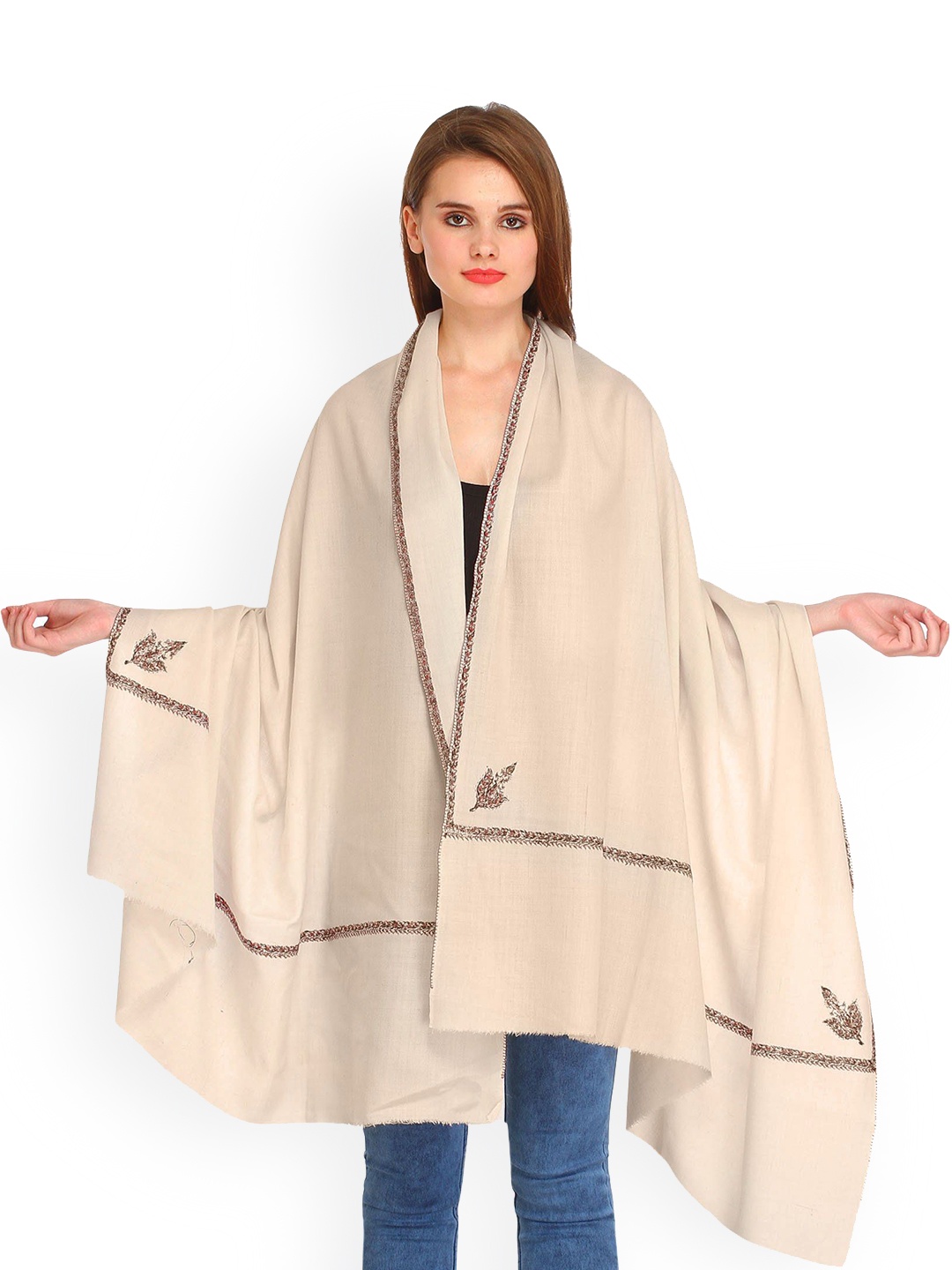 Exotic India Oyster Gray Pure Wool Sozni Hand-Embroidered Border Kashmiri Kingri Shawl, Beige
Exotic India Oyster Gray Pure Wool Sozni Hand-Embroidered Border Kashmiri Kingri Shawl, Beige