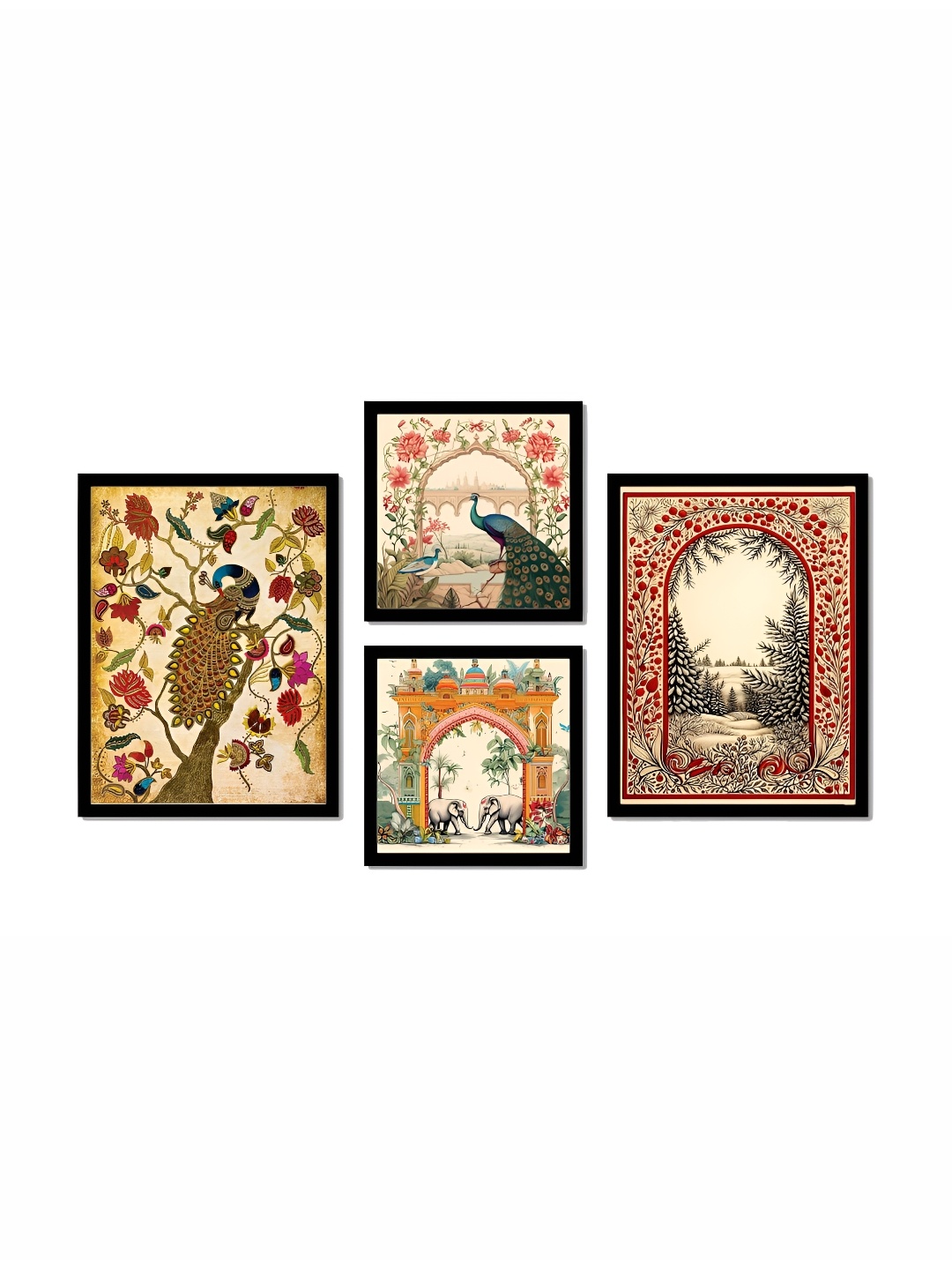 SCPmarts Brown & Red 4 Pieces Birds & Animals Wall Arts