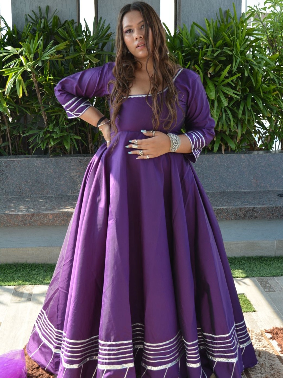 Swadeshi Shringaar Pleated Gotta Patti Anarkali Kurta With Trousers & Dupatta, Purple
Swadeshi Shringaar Pleated Gotta Patti Anarkali Kurta With Trousers & Dupatta, Purple