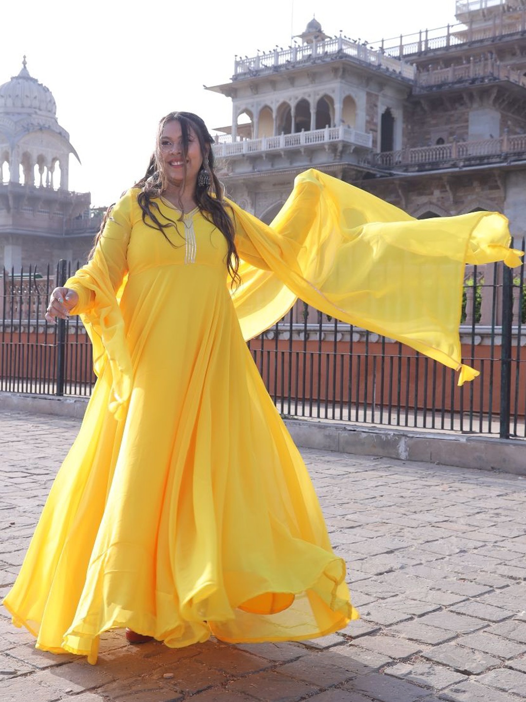 Swadeshi Shringaar Pleated Gotta Patti Georgette Anarkali Kurta With Trousers & Dupatta, Yellow
Swadeshi Shringaar Pleated Gotta Patti Georgette Anarkali Kurta With Trousers & Dupatta, Yellow