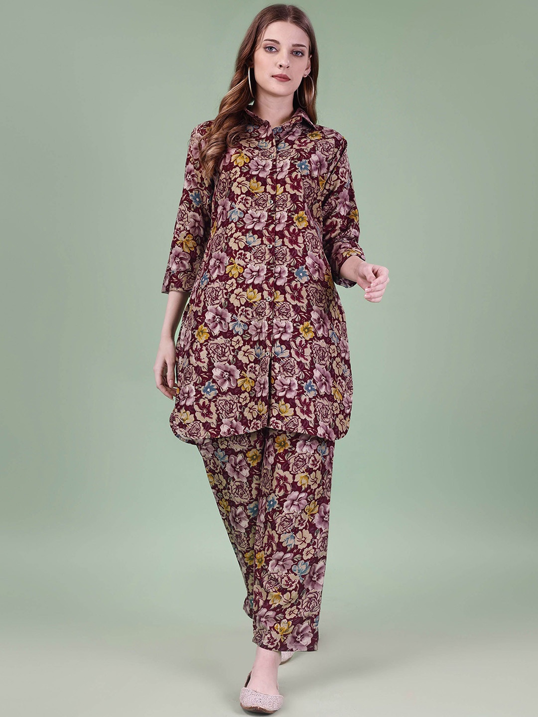 Ashiya Fab Floral Printed Three-Quarter Sleeves Curved Shirt With Trousers, Purple
Ashiya Fab Floral Printed Three-Quarter Sleeves Curved Shirt With Trousers, Purple
