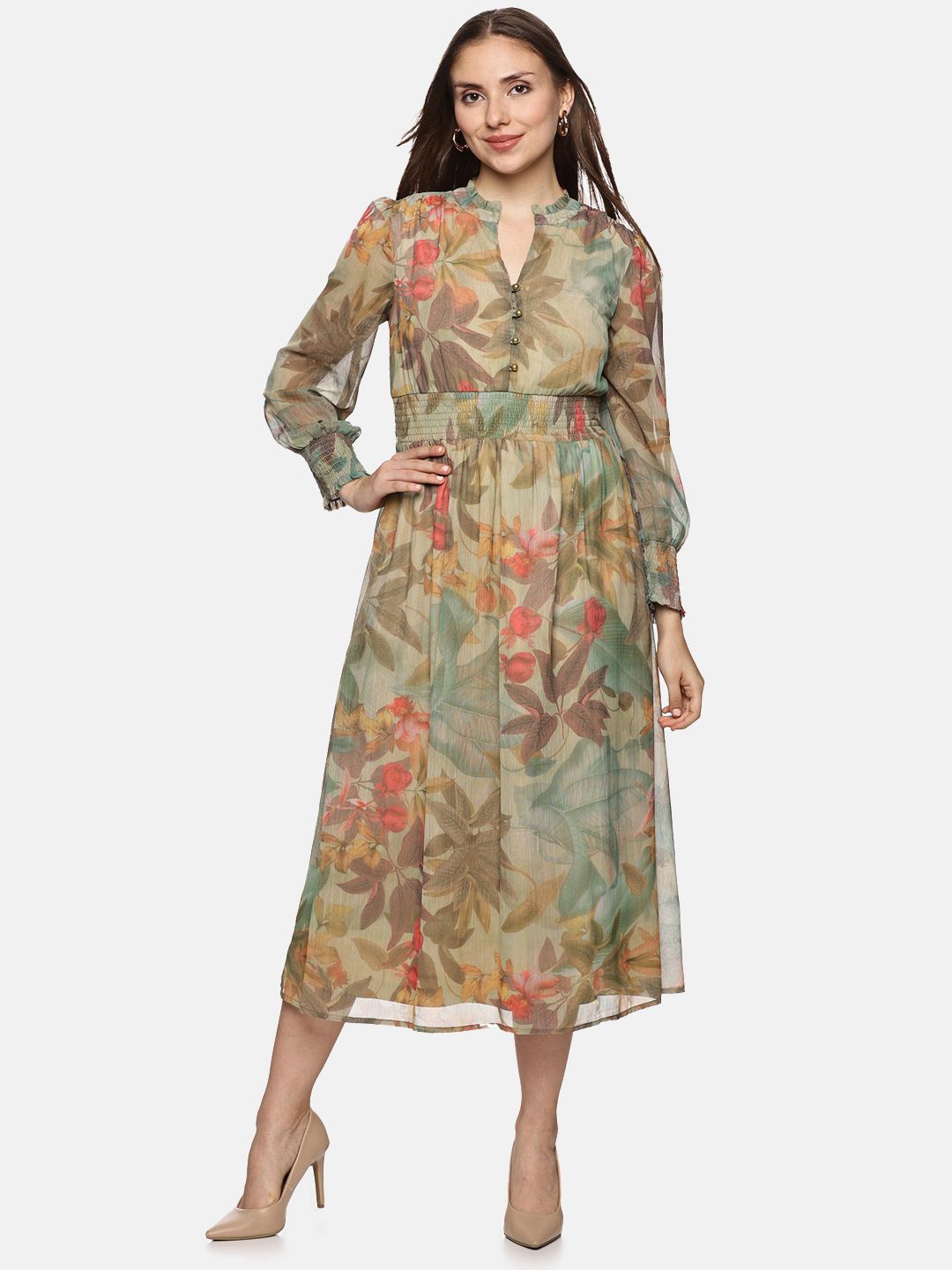 ISU Women Floral Printed Mandarin Collar Cuffed Sleeves Chiffon Empire Midi Dress, Green
ISU Women Floral Printed Mandarin Collar Cuffed Sleeves Chiffon Empire Midi Dress, Green