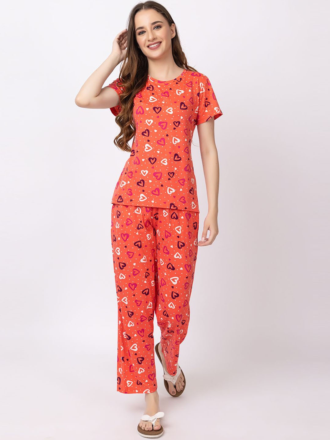 KEIKO Conversational Printed Round Neck Short Sleeves Top & Pyjamas Night suit, Coral
KEIKO Conversational Printed Round Neck Short Sleeves Top & Pyjamas Night suit, Coral