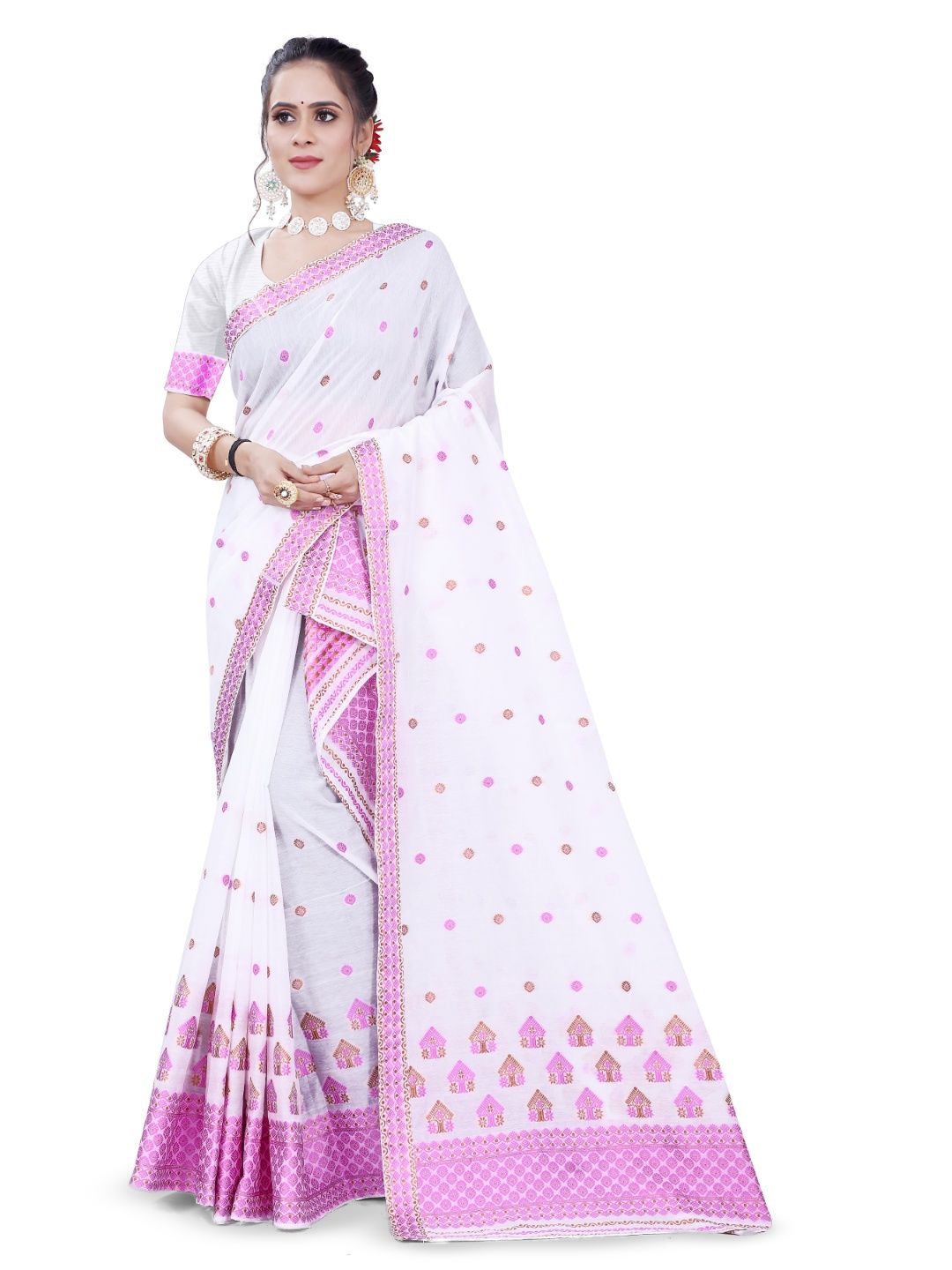 Skiran's Assamese Mekhela Chador Woven Design Saree, Pink