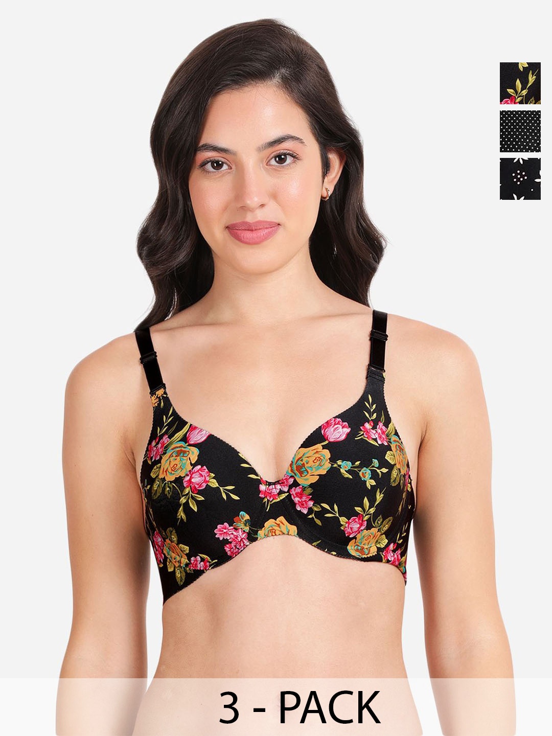 shyaway Pack Of 3 Floral Print Medium Coverage Lightly Padded T-shirt Bra- All Day Comfort, Black
shyaway Pack Of 3 Floral Print Medium Coverage Lightly Padded T-shirt Bra- All Day Comfort, Black