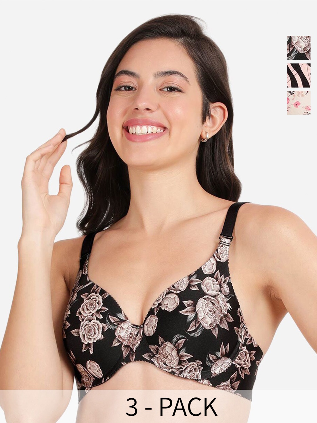 shyaway Pack Of 3 Floral Print Medium Coverage Lightly Padded T-shirt Bra- All Day Comfort, Black
shyaway Pack Of 3 Floral Print Medium Coverage Lightly Padded T-shirt Bra- All Day Comfort, Black