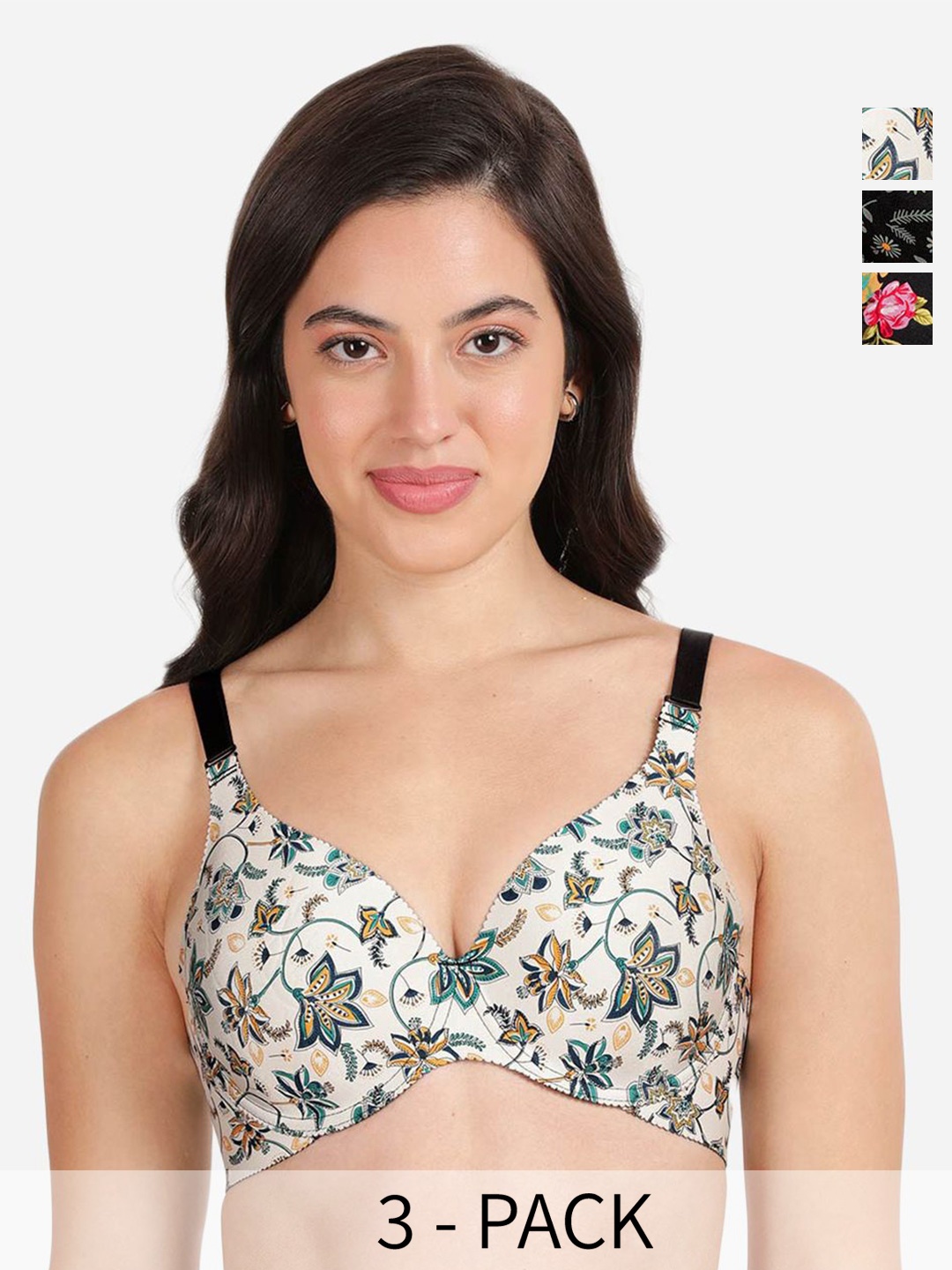 shyaway women Pack of 3 Floral printed Medium Coverage Underwired Lightly Padded bra, White
shyaway women Pack of 3 Floral printed Medium Coverage Underwired Lightly Padded bra, White
