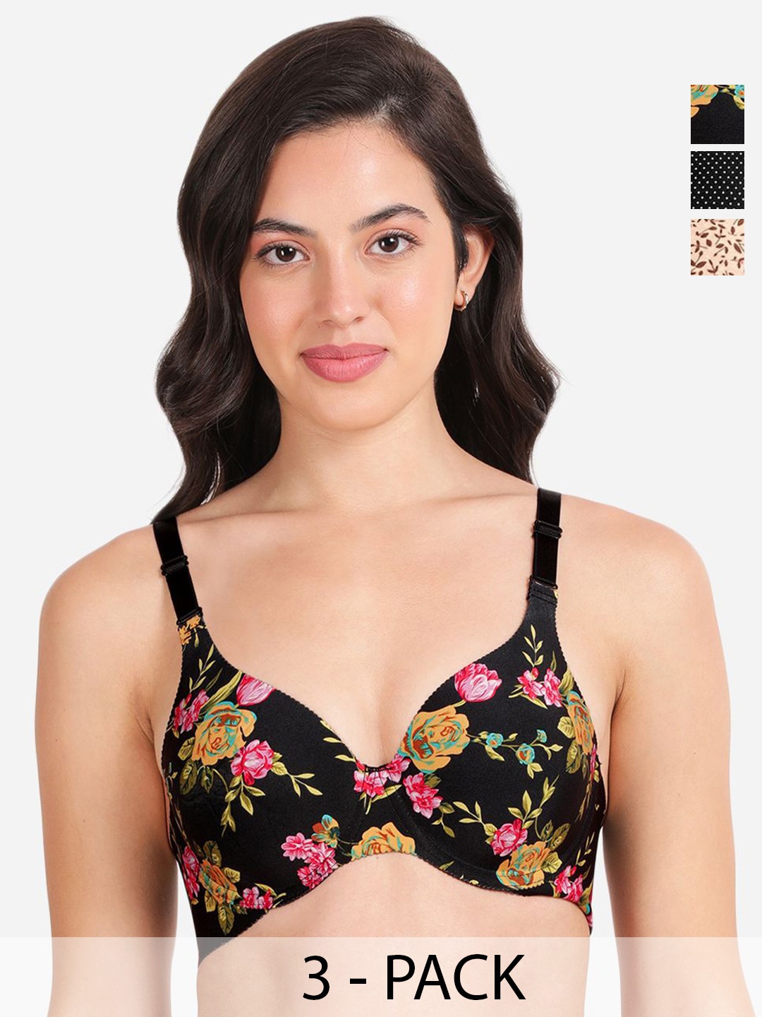 shyaway Pack Of 3 Floral Underwired Lightly Padded T-shirt Bras With All Day Comfort, Black
shyaway Pack Of 3 Floral Underwired Lightly Padded T-shirt Bras With All Day Comfort, Black