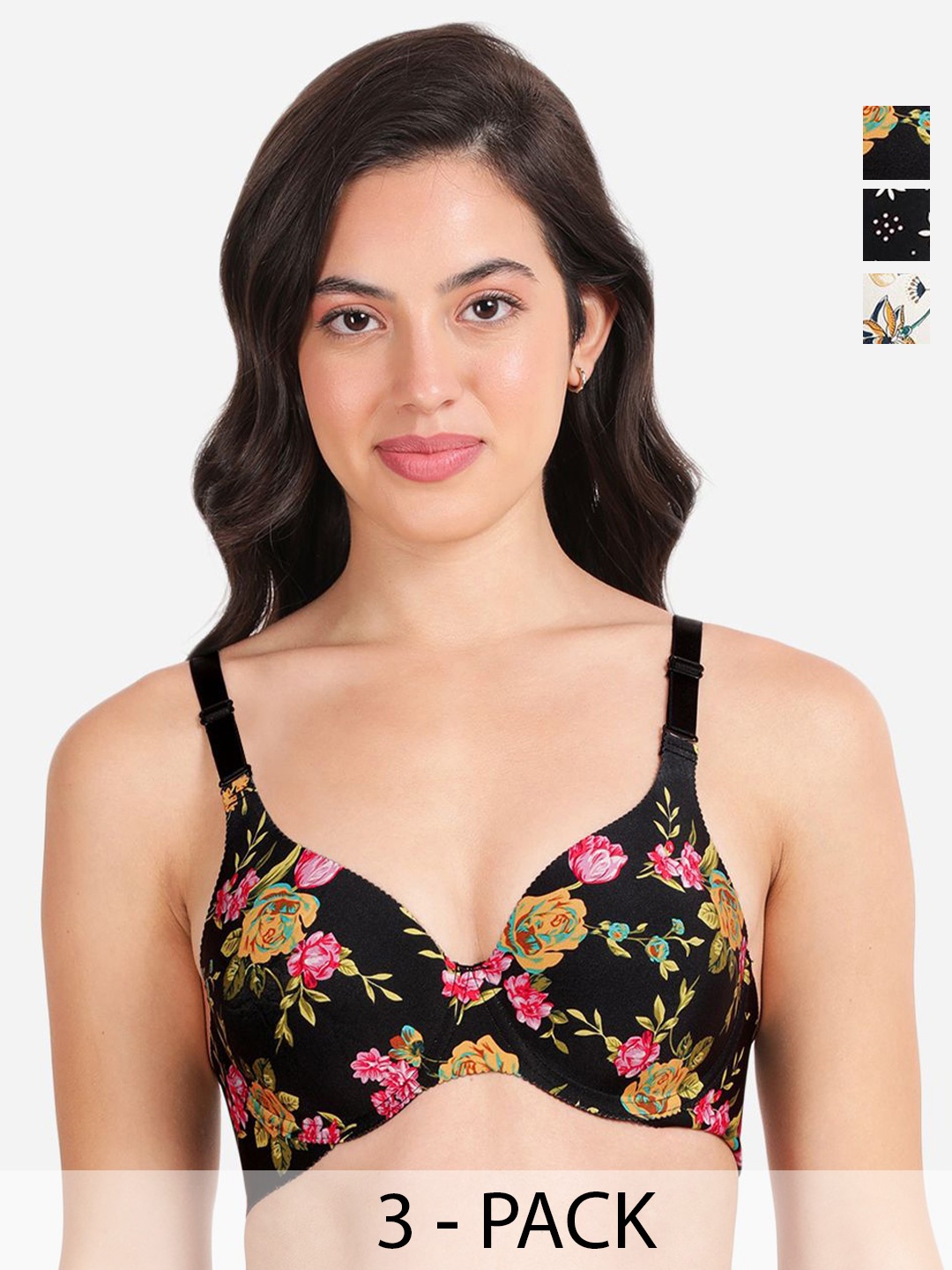 shyaway Pack of 3 Floral T-shirt Bra - Medium Coverage Underwired Lightly Padded, Black
shyaway Pack of 3 Floral T-shirt Bra - Medium Coverage Underwired Lightly Padded, Black