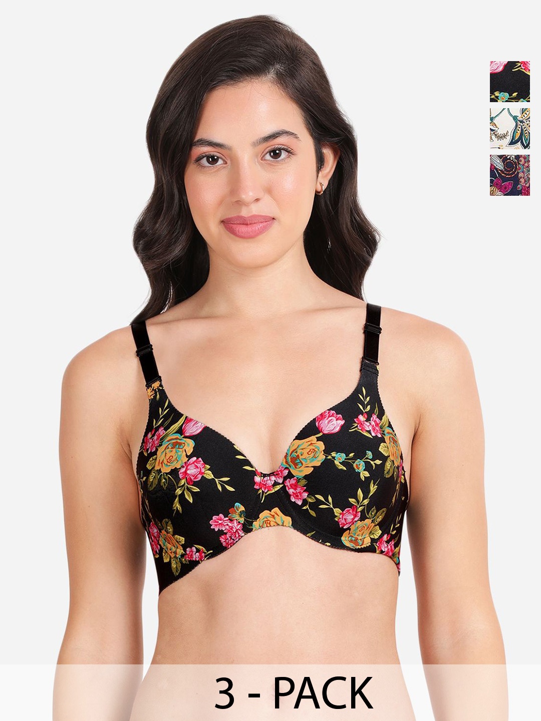 shyaway Pack Of 3 Floral Print Medium Coverage Lightly Padded T-shirt Bra- All Day Comfort, Black
shyaway Pack Of 3 Floral Print Medium Coverage Lightly Padded T-shirt Bra- All Day Comfort, Black