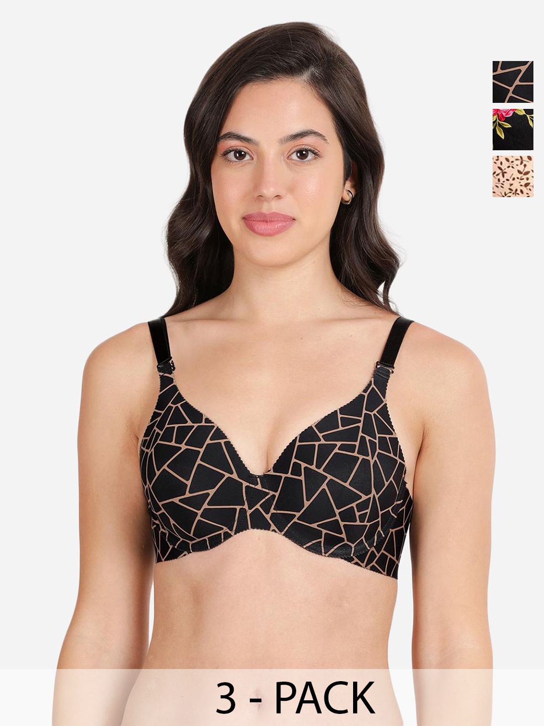 shyaway Pack of 3 Floral T-shirt Bra - Medium Coverage Underwired Lightly Padded, Black
shyaway Pack of 3 Floral T-shirt Bra - Medium Coverage Underwired Lightly Padded, Black