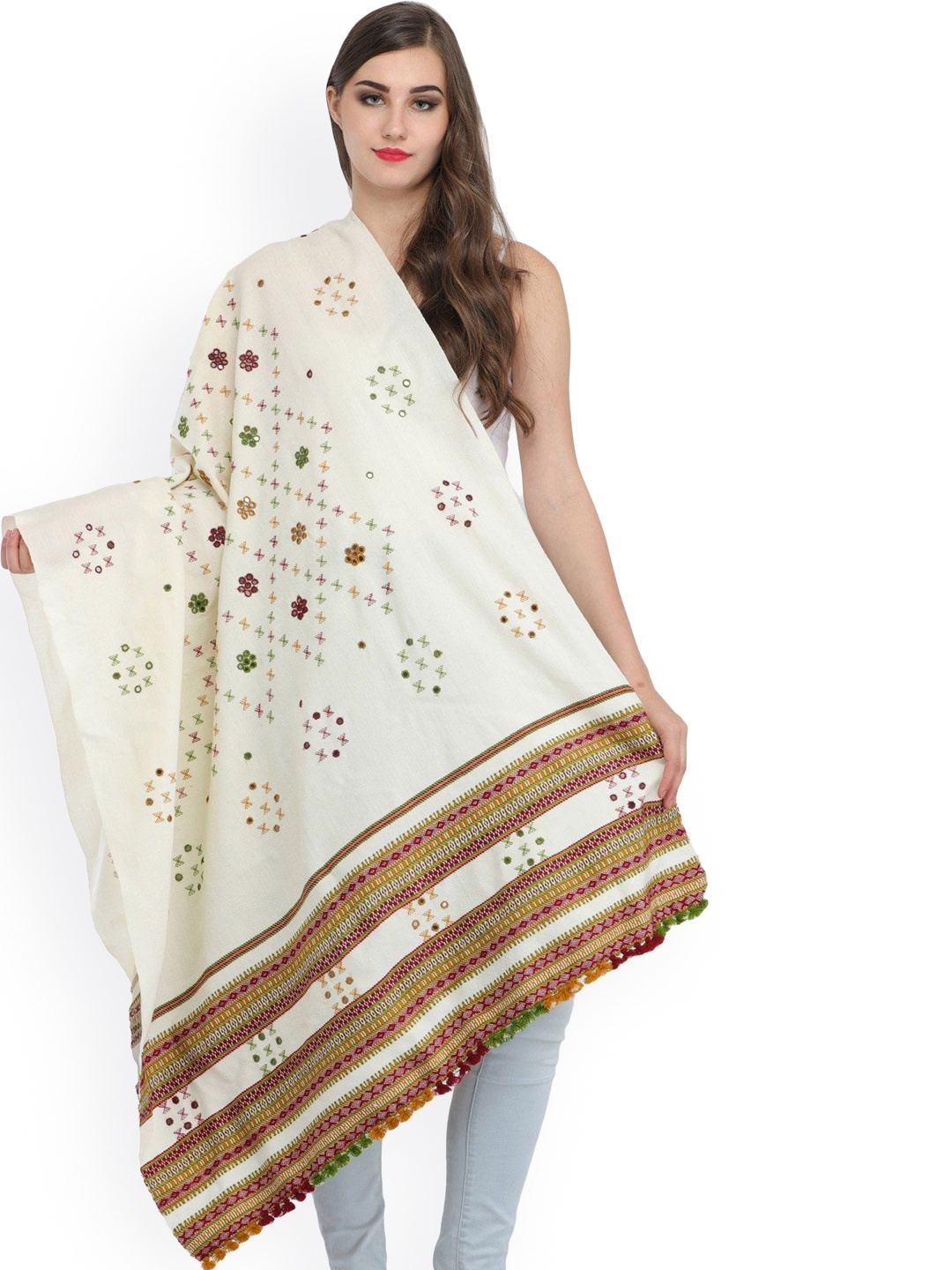 Exotic India Ivory Pure Wool Shawl with Woven Border and Embroidered Mirrors, Off white
Exotic India Ivory Pure Wool Shawl with Woven Border and Embroidered Mirrors, Off white