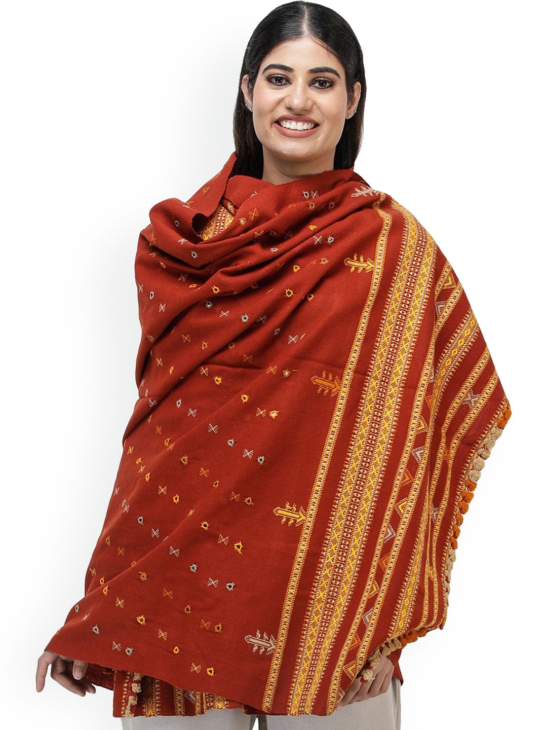 Exotic India Molten Lava Pure Wool Shawl with Woven Border and Embroidered Mirrors, Maroon
Exotic India Molten Lava Pure Wool Shawl with Woven Border and Embroidered Mirrors, Maroon
