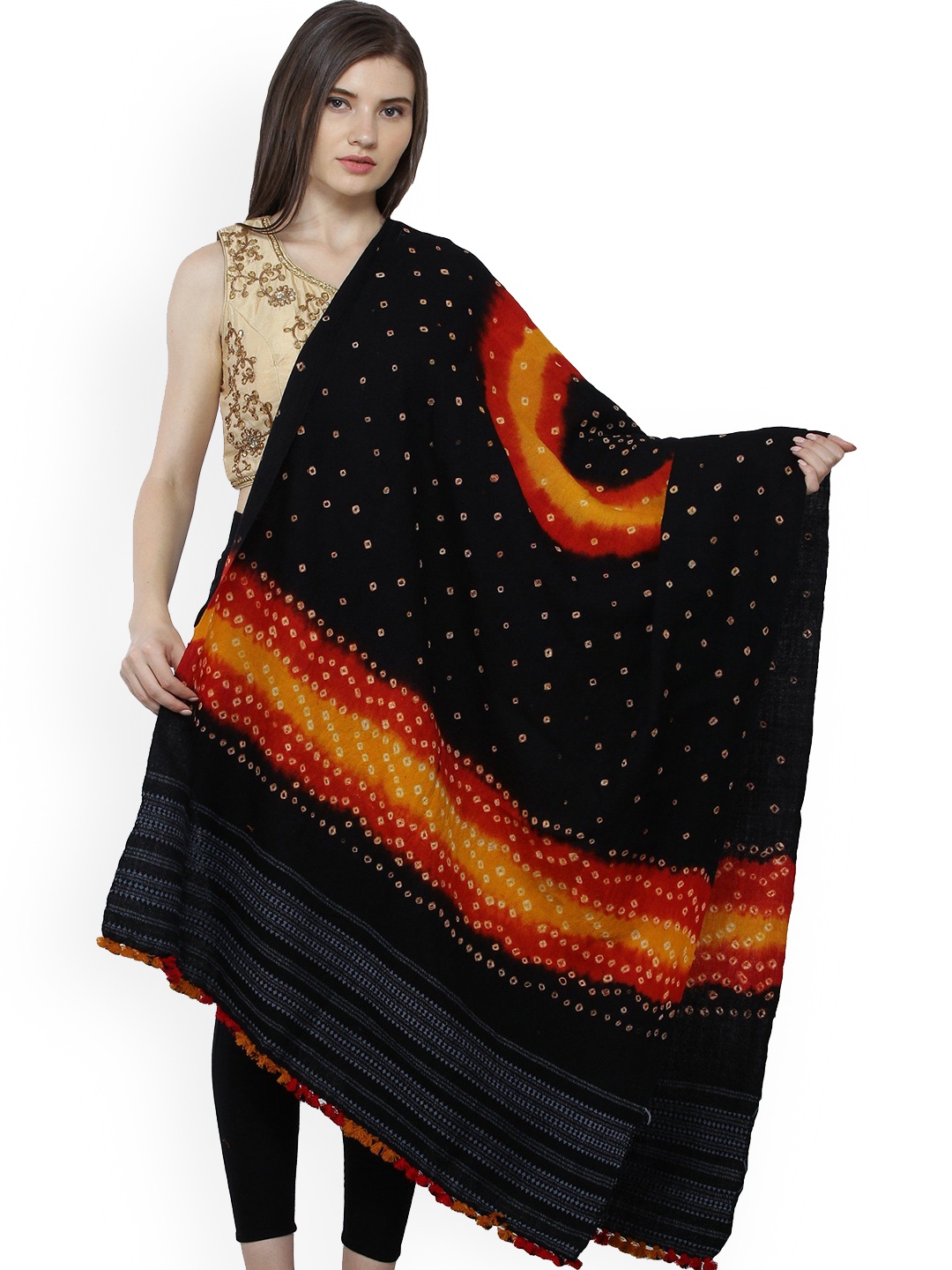 Exotic India Pirate Black Pure Wool Bandhani Tie-Dye Shawl and Woven Motif on Border
Exotic India Pirate Black Pure Wool Bandhani Tie-Dye Shawl and Woven Motif on Border