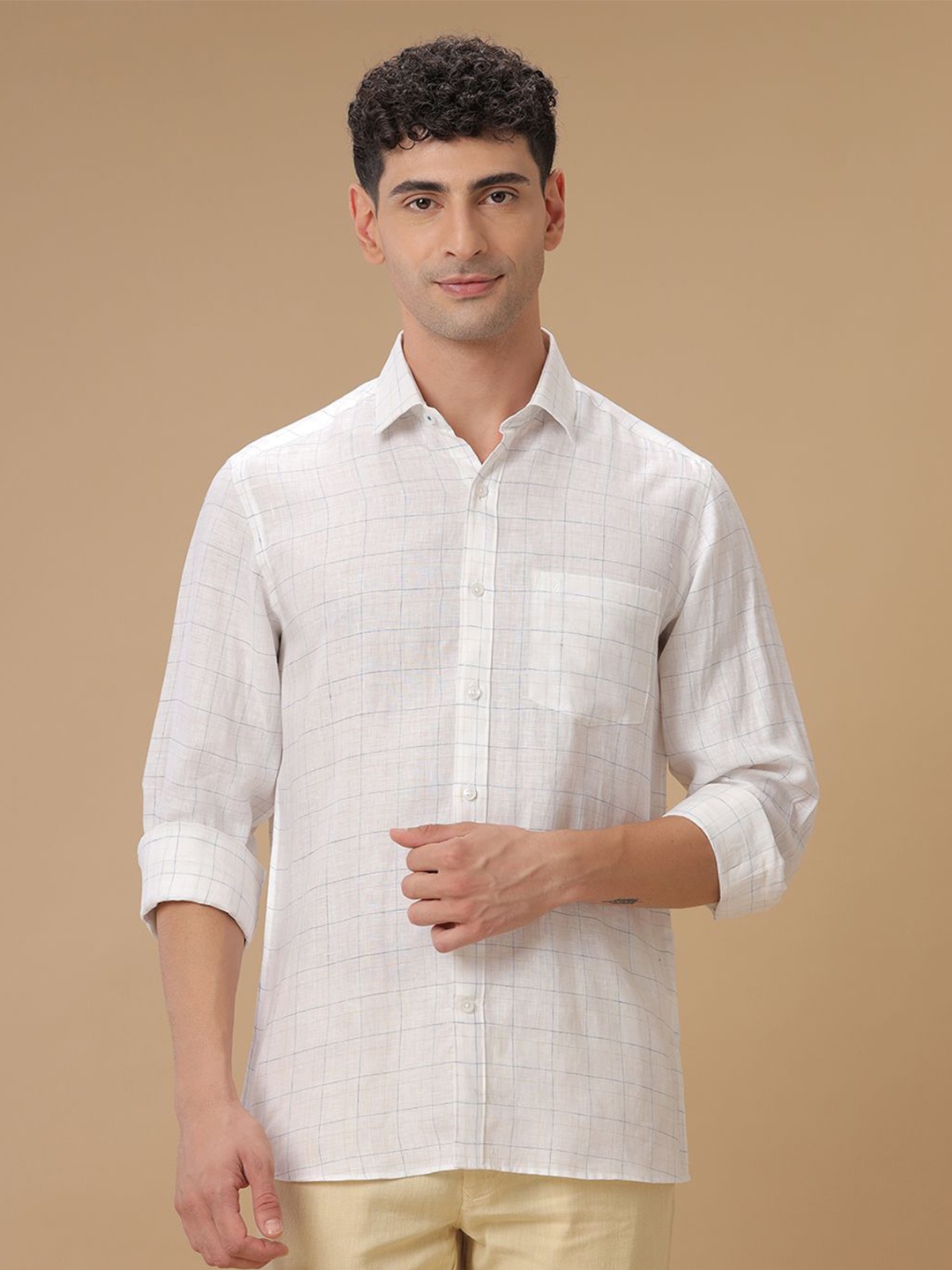 Linen Club Contemporary Slim Fit Grid Tattersall Checked Linen Spread Collar Shirt, White
Linen Club Contemporary Slim Fit Grid Tattersall Checked Linen Spread Collar Shirt, White