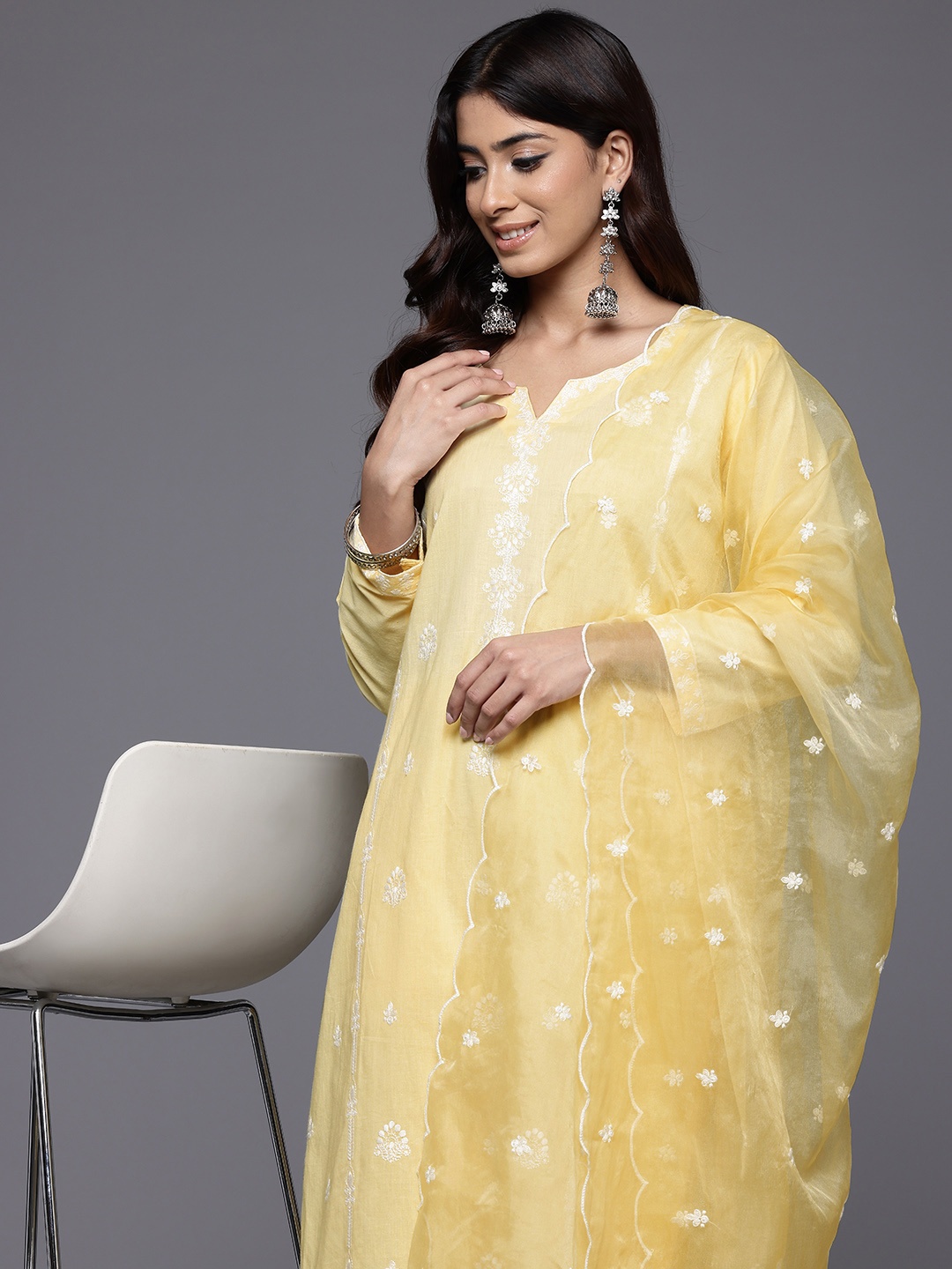 Varanga Ethnic Motifs Embroidered Thread Work Pure Cotton Kurta With Trousers & Dupatta, Yellow
Varanga Ethnic Motifs Embroidered Thread Work Pure Cotton Kurta With Trousers & Dupatta, Yellow