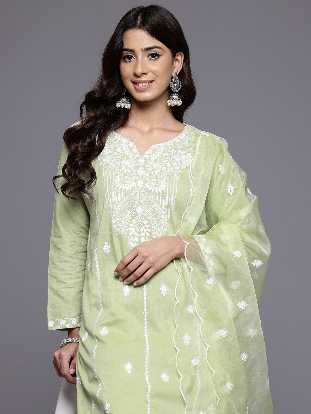 Varanga Women Floral Embroidered Thread Work Pure Cotton Kurta with Trousers & Dupatta, Sea green
Varanga Women Floral Embroidered Thread Work Pure Cotton Kurta with Trousers & Dupatta, Sea green