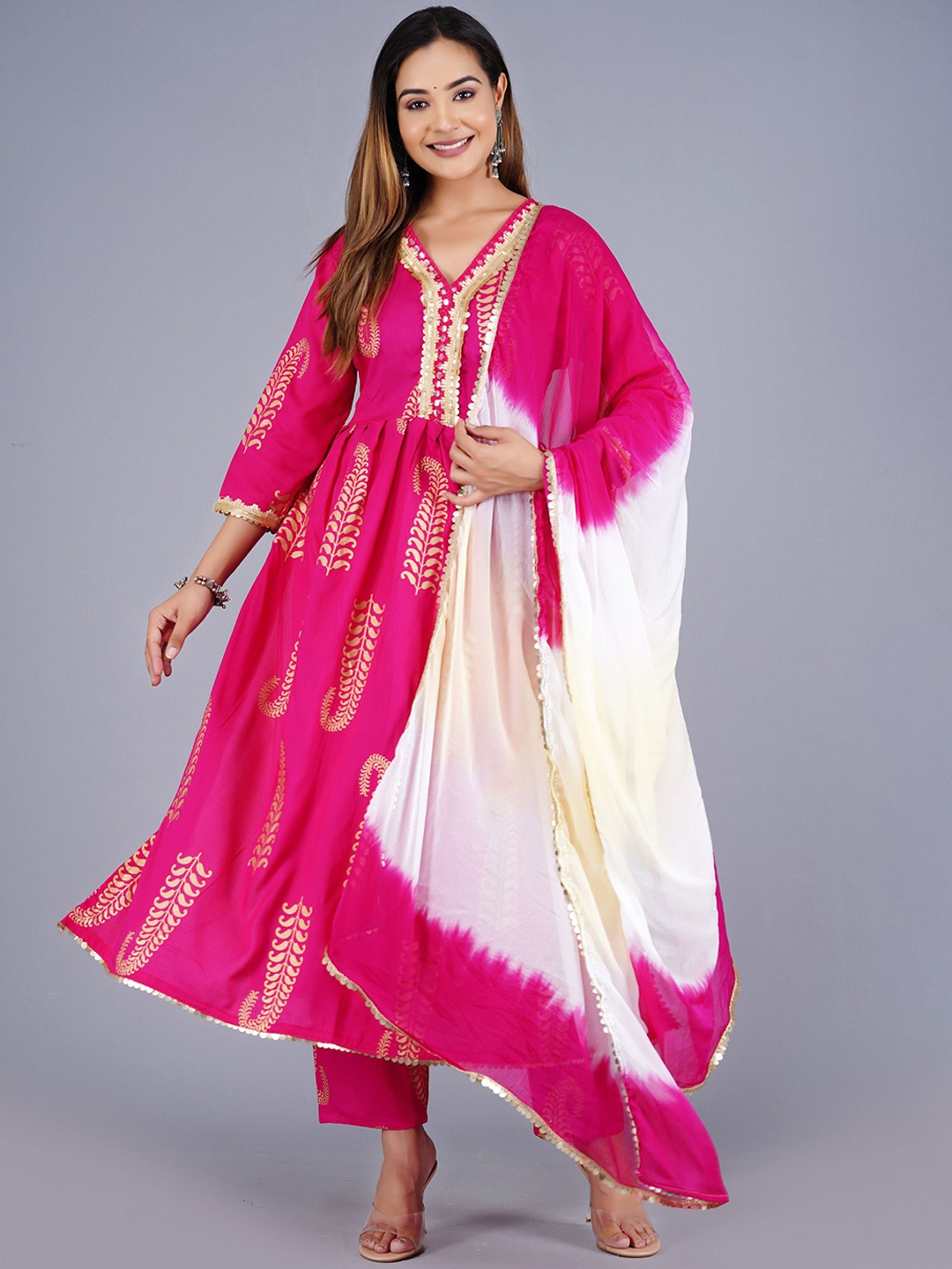 SHOOLIN Ethnic Motifs Printed Gotta Patti Anarkali Kurta With Trousers & Dupatta, Coral
SHOOLIN Ethnic Motifs Printed Gotta Patti Anarkali Kurta With Trousers & Dupatta, Coral