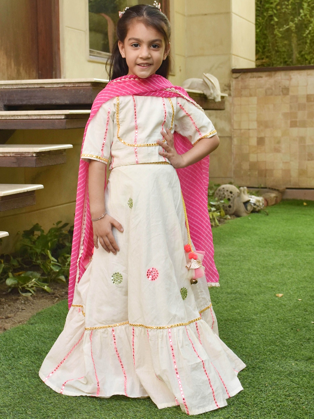 Fayon Kids Girls Embellished Mirror Work Ready to Wear Lehenga & Blouse With Dupatta, Off white
Fayon Kids Girls Embellished Mirror Work Ready to Wear Lehenga & Blouse With Dupatta, Off white